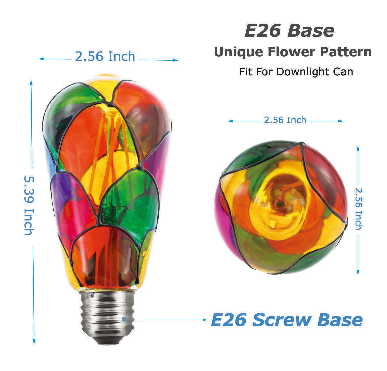 Greeogin Dimmable Stained Glass Led Light Bulb 6W Ac120V, 60W Halogen Bulb Equivalent, E26 St64 Color Led Light Bulbs For Home P