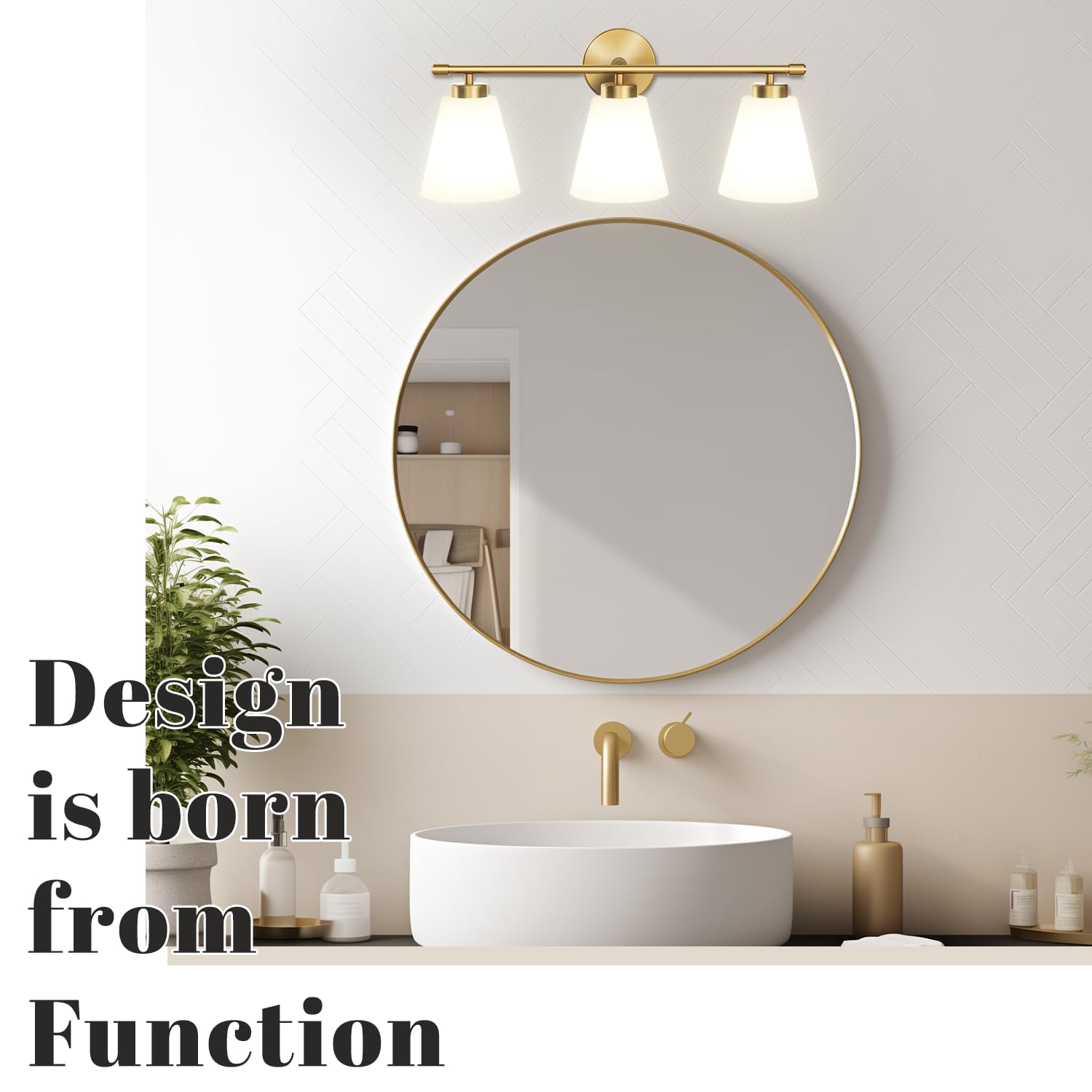 Hamilyeah Gold 3-Light Bathroom Vanity Light With Frosted Glass - Industrial Lighting Fixture