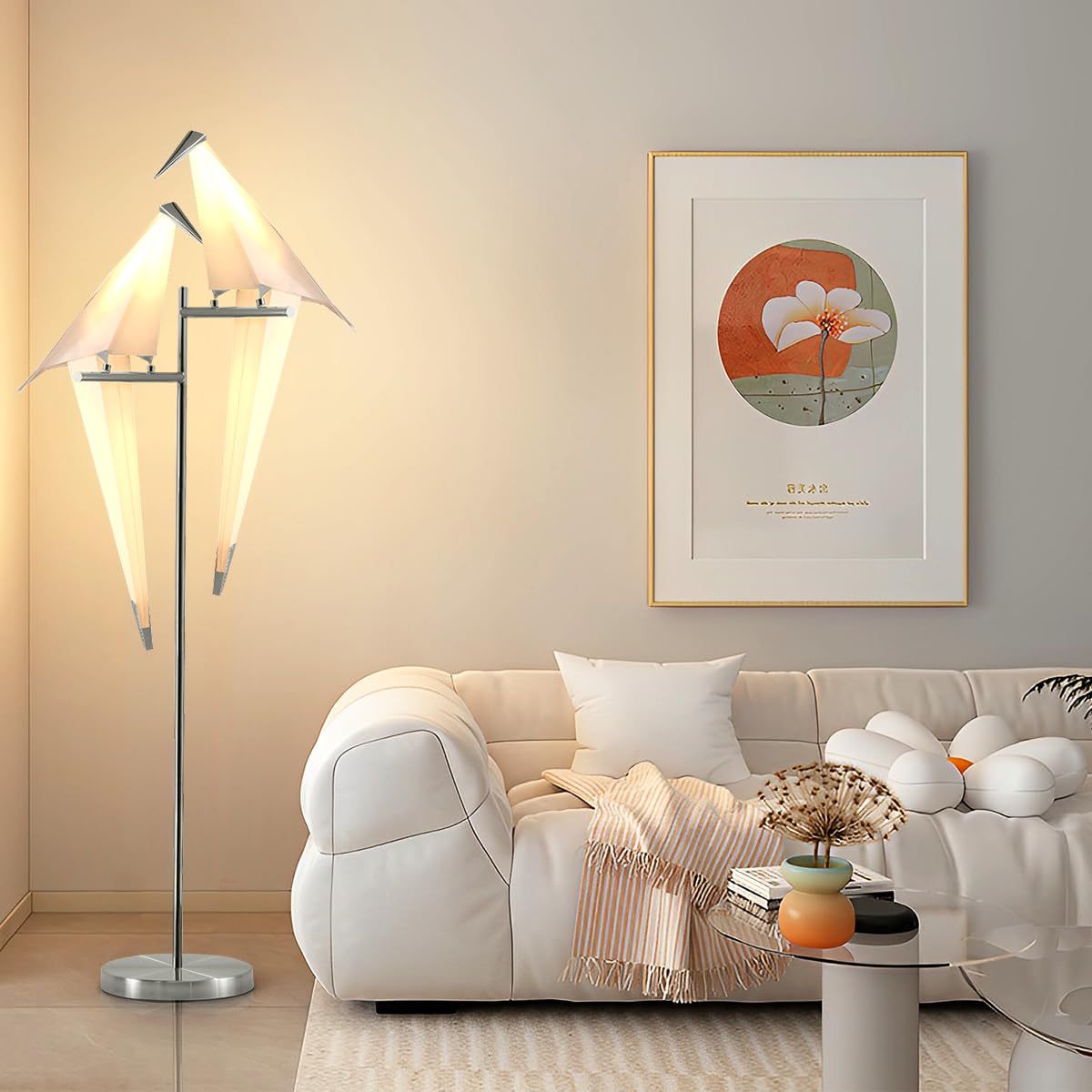 More Change 69In Modern Led Floor Lamp, Bird Floor Light Silver Metal Fixtures For Living Room Bedroom Dinning Room Office