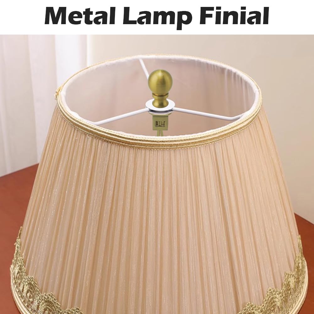 Asjeumt 2 Pieces Lamp Shade Light Bulb Clip Adapter Kit, Antique Brass Lampshade Holder With Round Top Finial, No Harp Required,