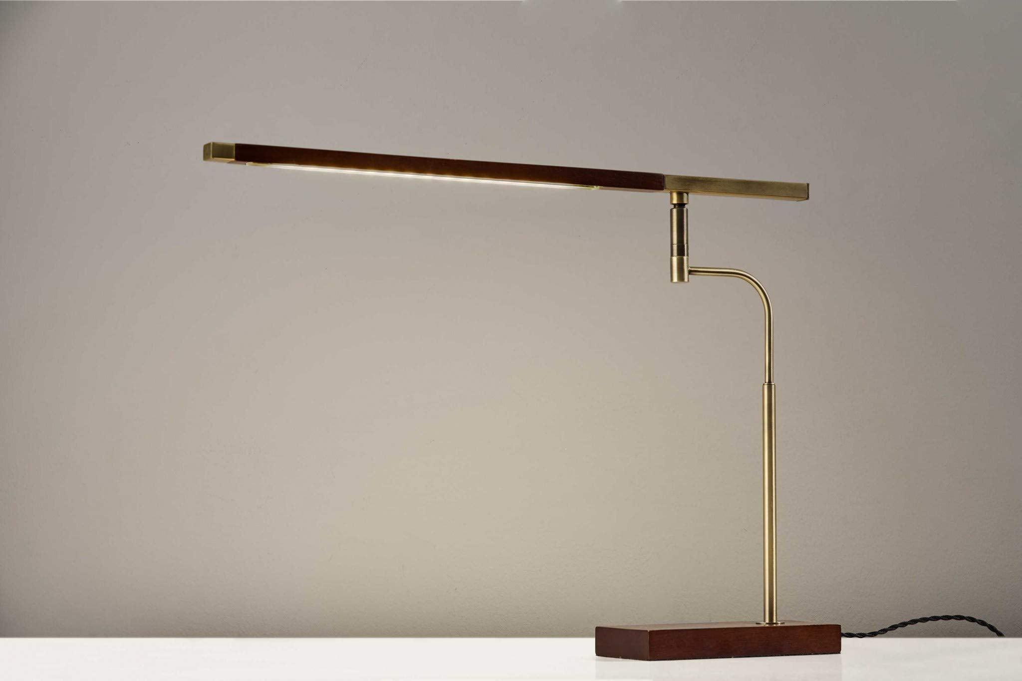 HomeRoots Lighting 22 X 16-23 X 16.5-28.5 Walnut Wood LED Desk Lamp