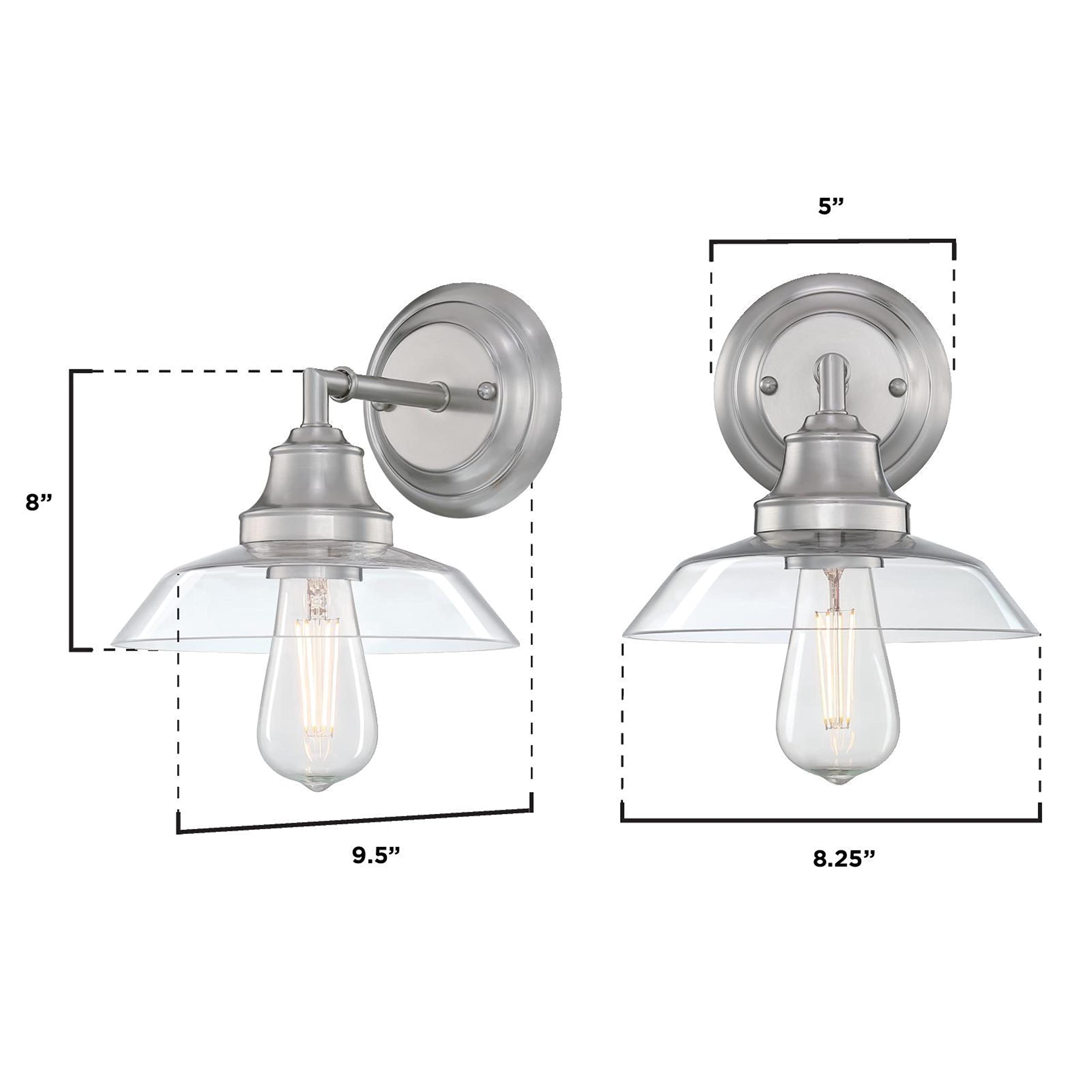 Westinghouse 6129100 Iron Hill Vintage-Style One Light Wall Fixture, Brushed Nickel Finish, Clear Glass