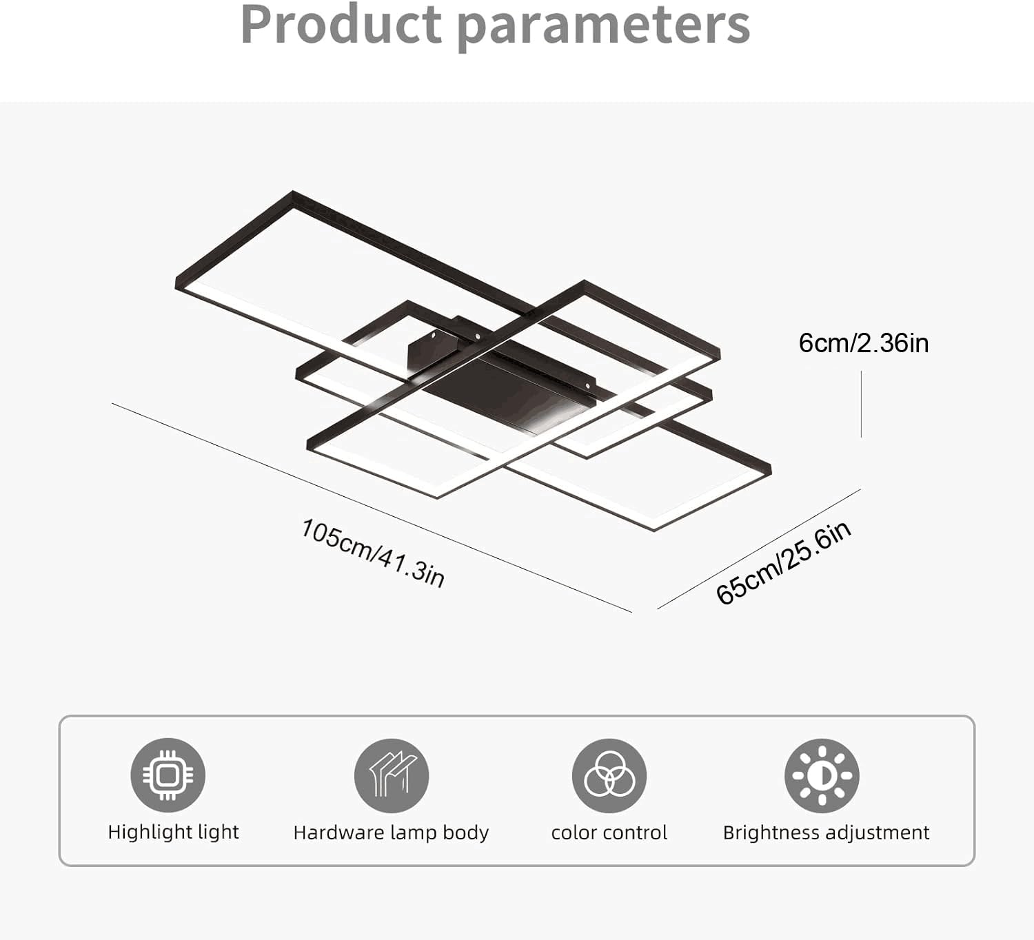 Geadi Modern Led Ceiling Lights, Black Dimmable Rectangular Chandelier 68W Flush Mount Ceiling Lamp With Remote 3 Squares Ceilin