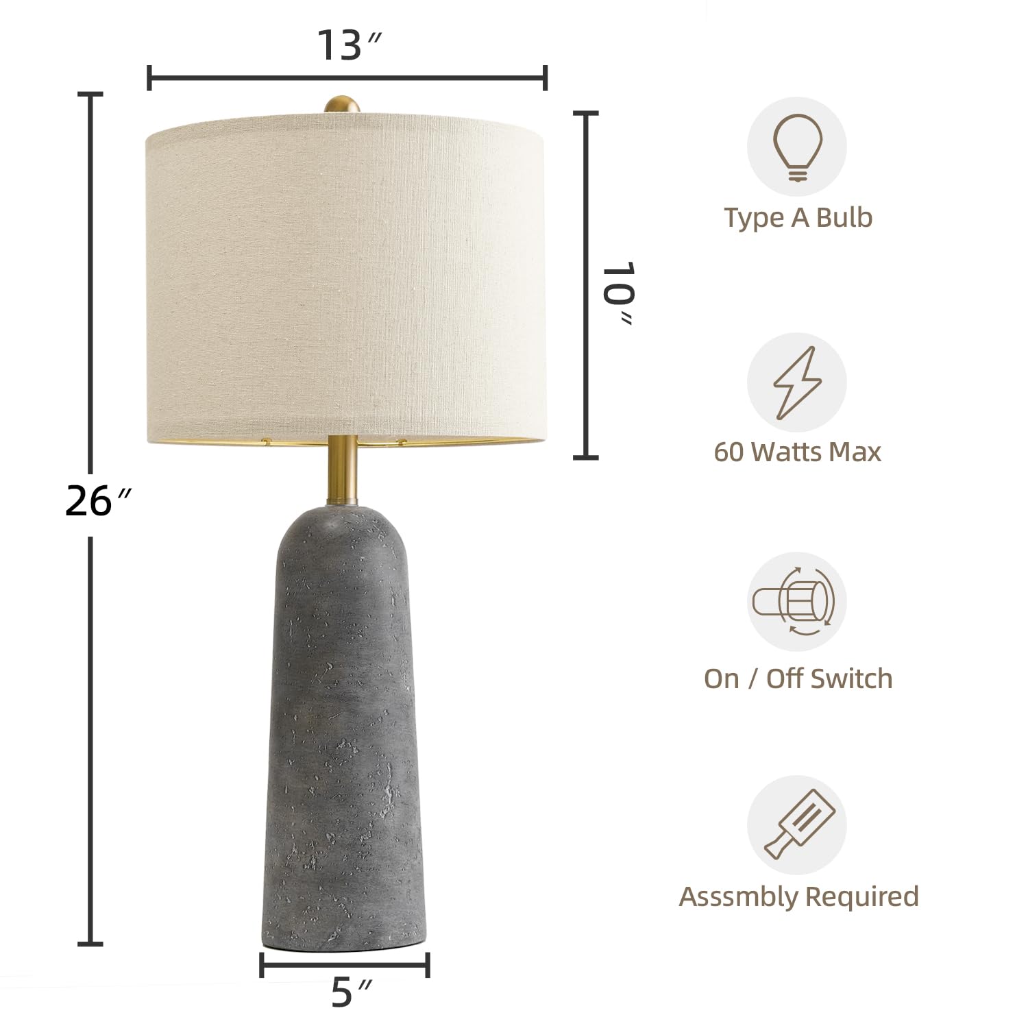 BOBOMOMO Modern 27.25" Gray Resin Lamp Set of 2 with Linen Shades, Ideal for Living Room, Bedroom, Entryway