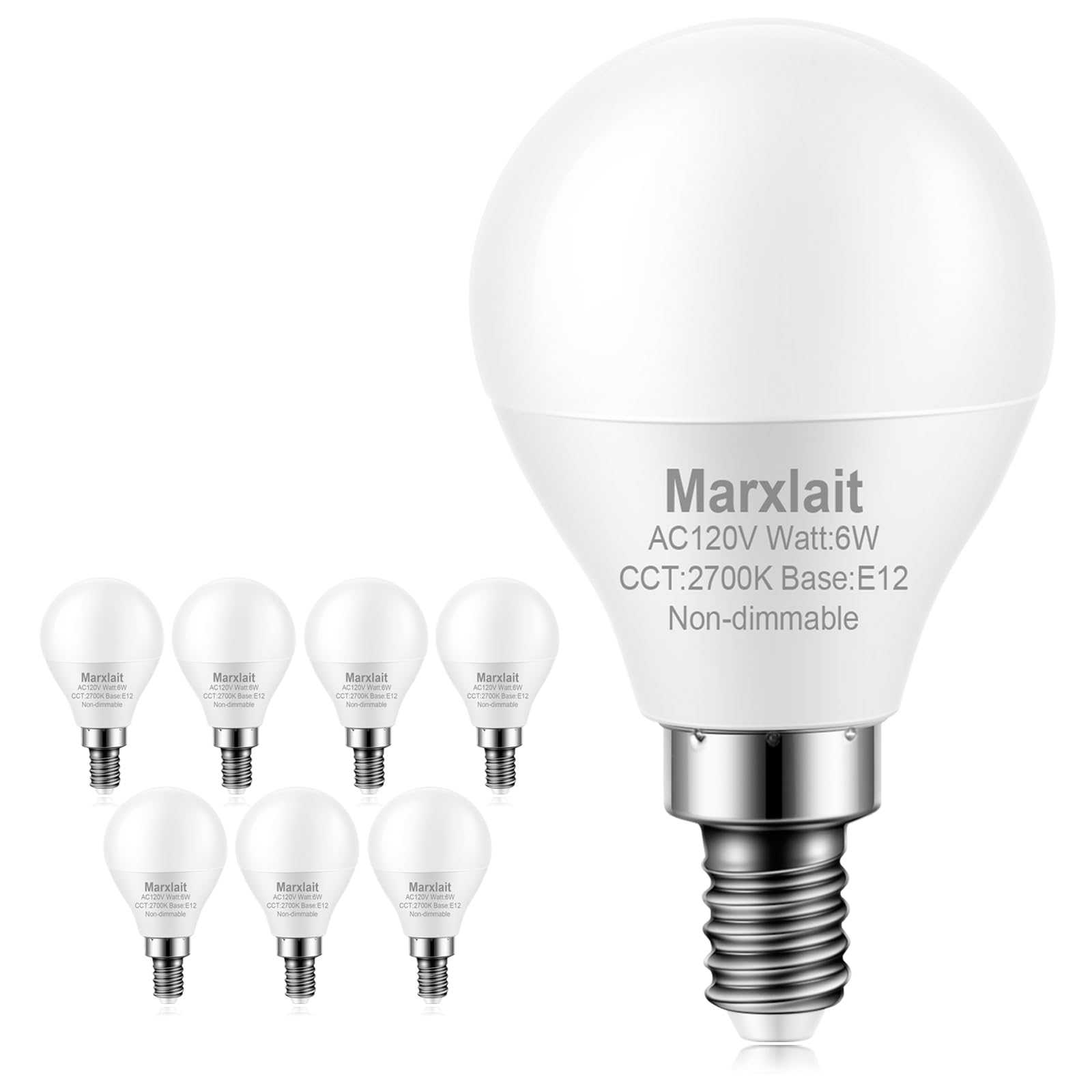 8 Pack E12 Ceiling Fan Light Bulbs, 60W Equivalent, Warm White 2700K, Small Base Led Candelabra Light Bulb, Bright A15 Led Bulb,
