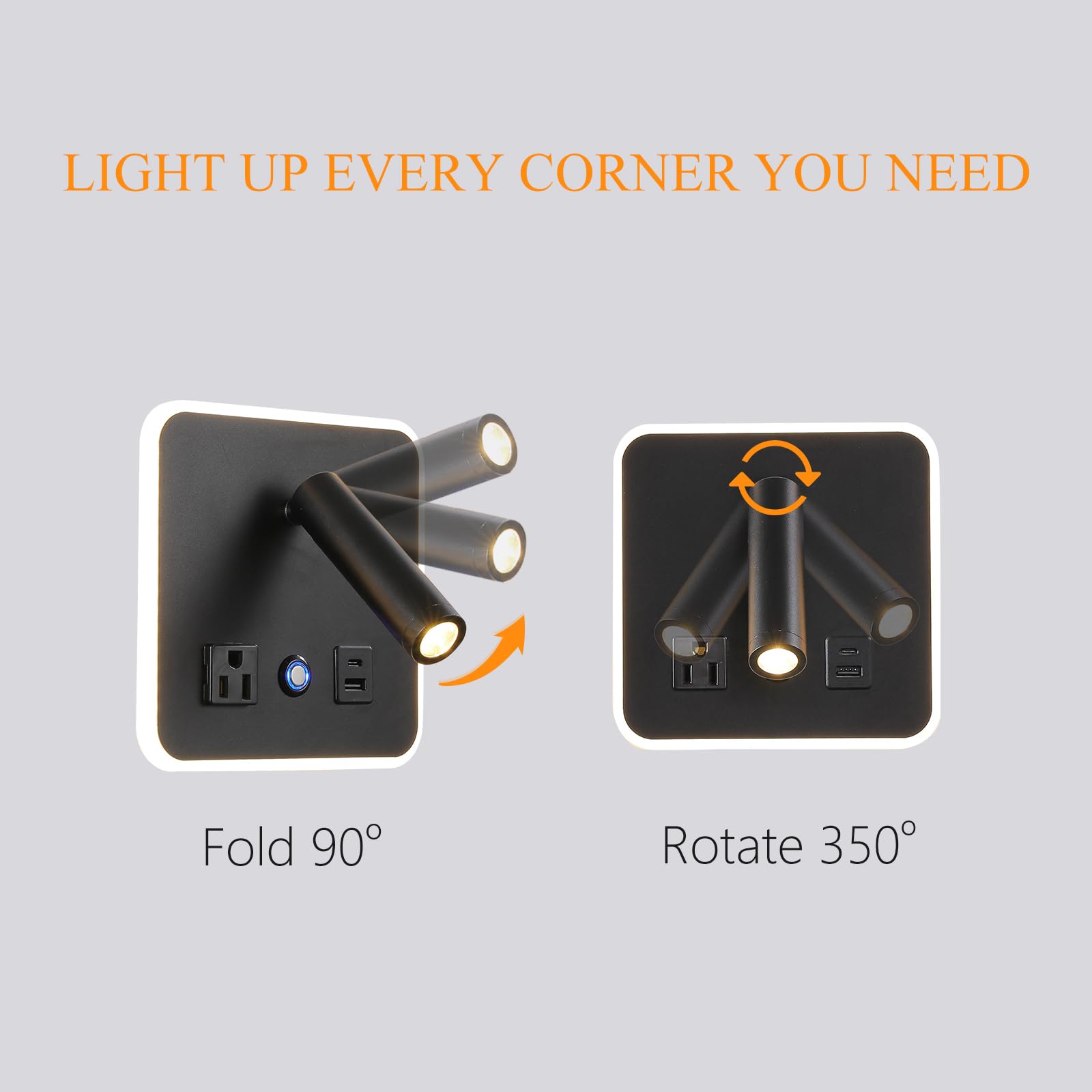 CNMYKYDS LED Wall Mounted Lamp and Reading Light 2-in-1 Multifunctional Wall Sconces. LED Wall Lamp Plug in for Bedroom Bedside
