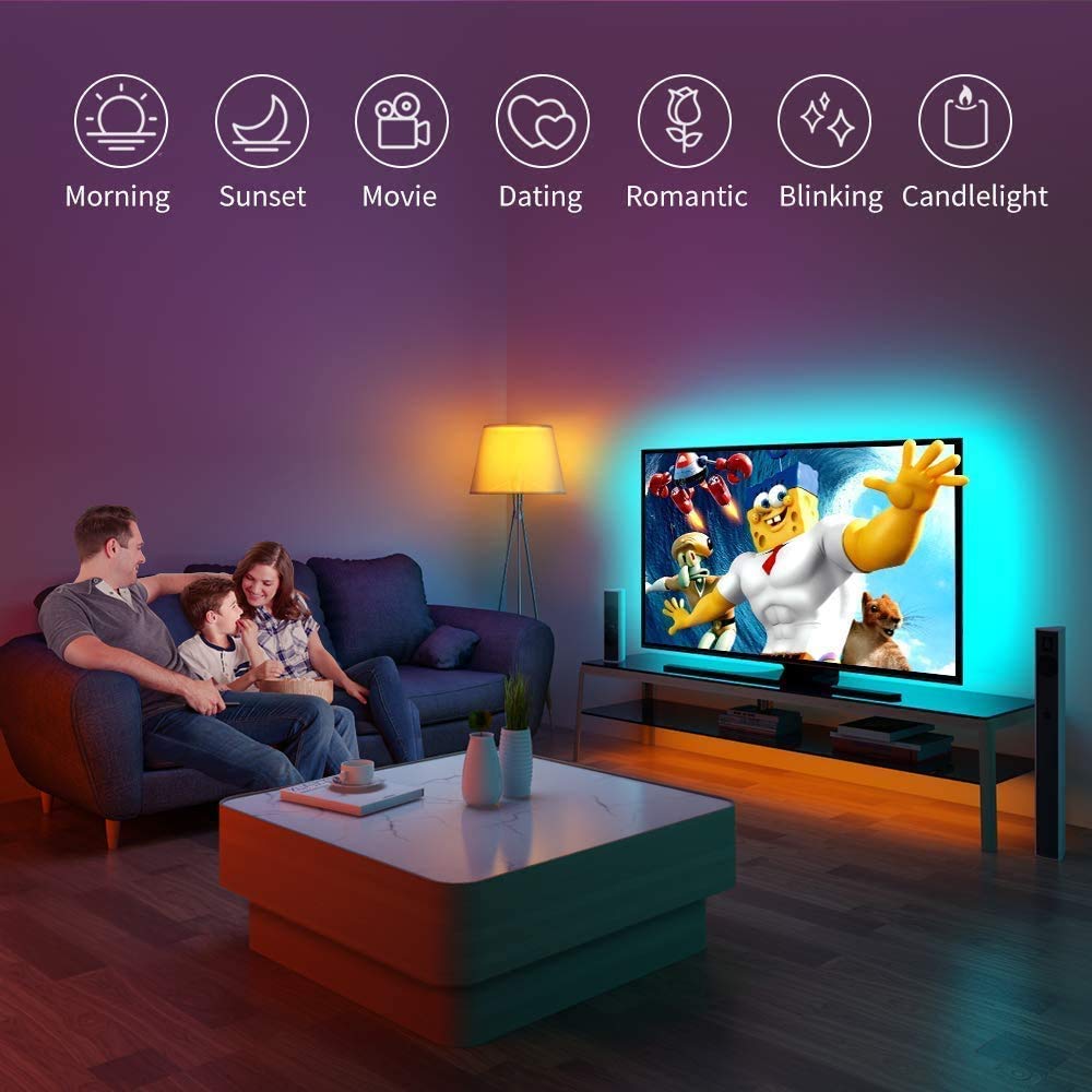 SMY LED TV Backlight USB Strip Light Kit, RGB, Waterproof IP65, 6.56Ft, Multi-Color