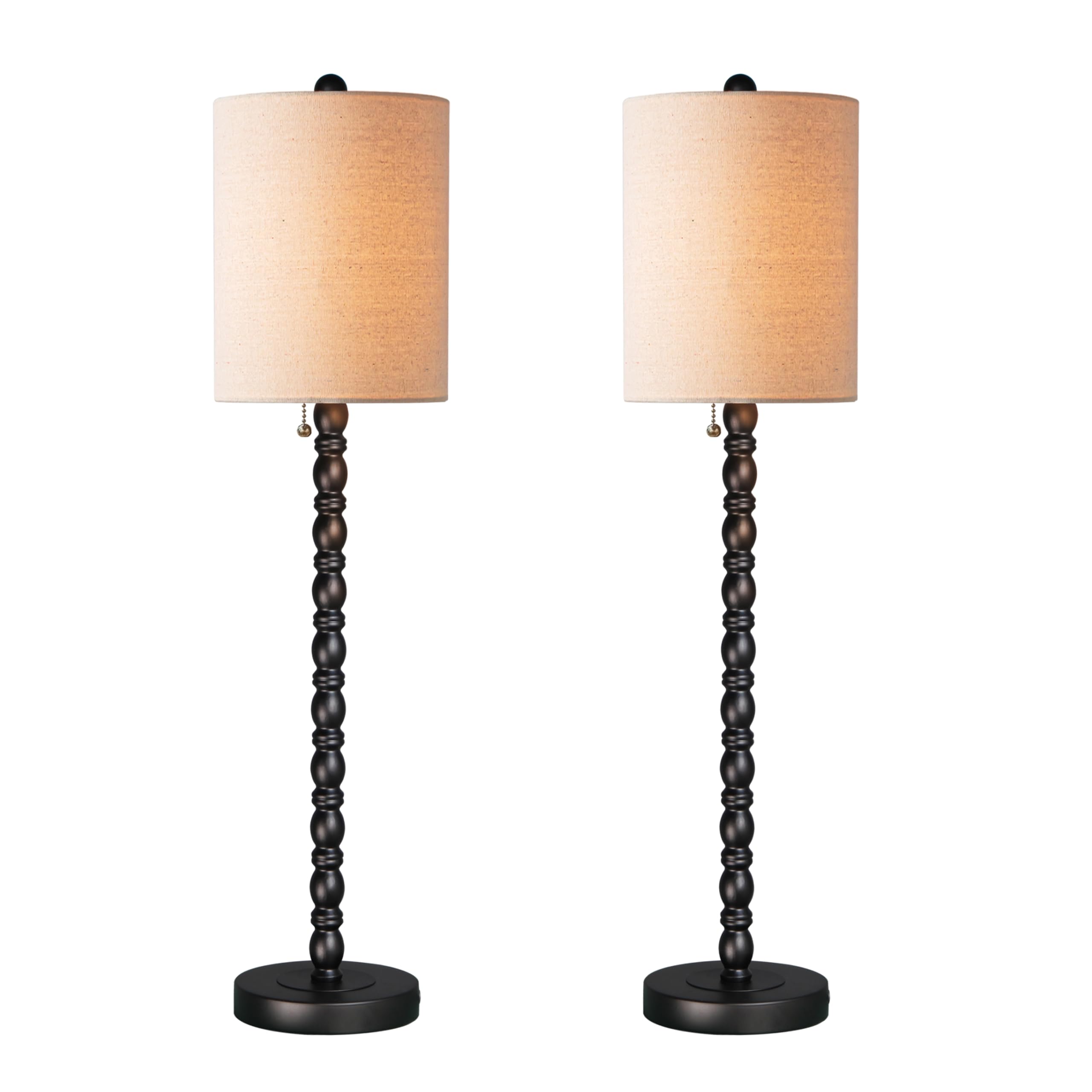 Lampworks Buffet Lamps Set of 2, 30'' Tall Table Lamps for Living Room End Table, Rustic Farmhouse Lamps with Metal Bases & Line