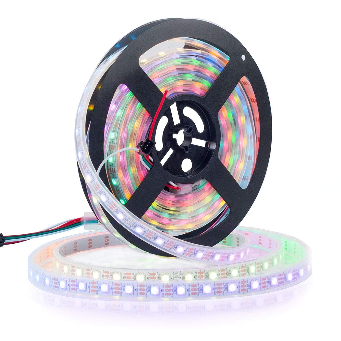 BTF-LIGHTING WS2812B RGB LED Strip 16.4FT 300LED IP67 White FPCB Individually Addressable Chasing Effects