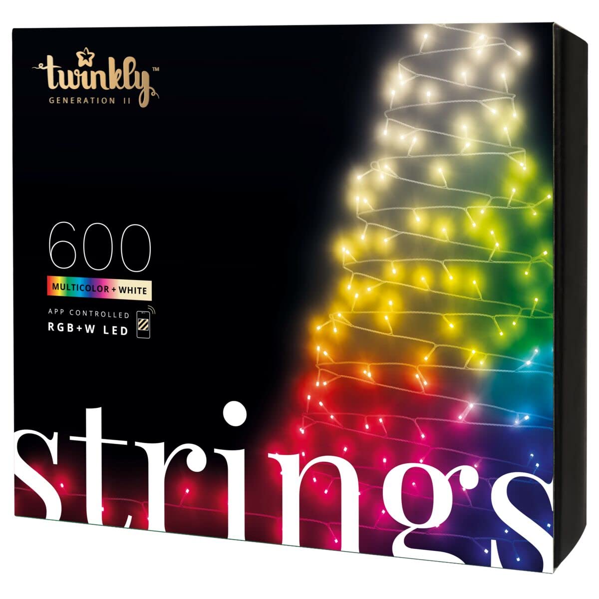 Twinkly LED Light String 600 RGB+White, 157.5ft, IP44, Smart Mappable, Compatible with Alexa & Google Home, Black Wire