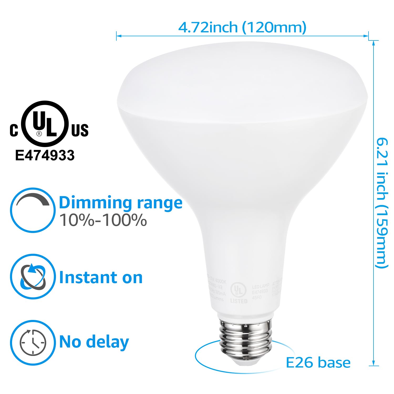 Torchstar Br40 Led Light Bulbs, Indoor Flood Light Bulbs, Dimmable, 4000K Cool White, 100W Equivalent 17W, 1400Lm, E26 Base, Rec