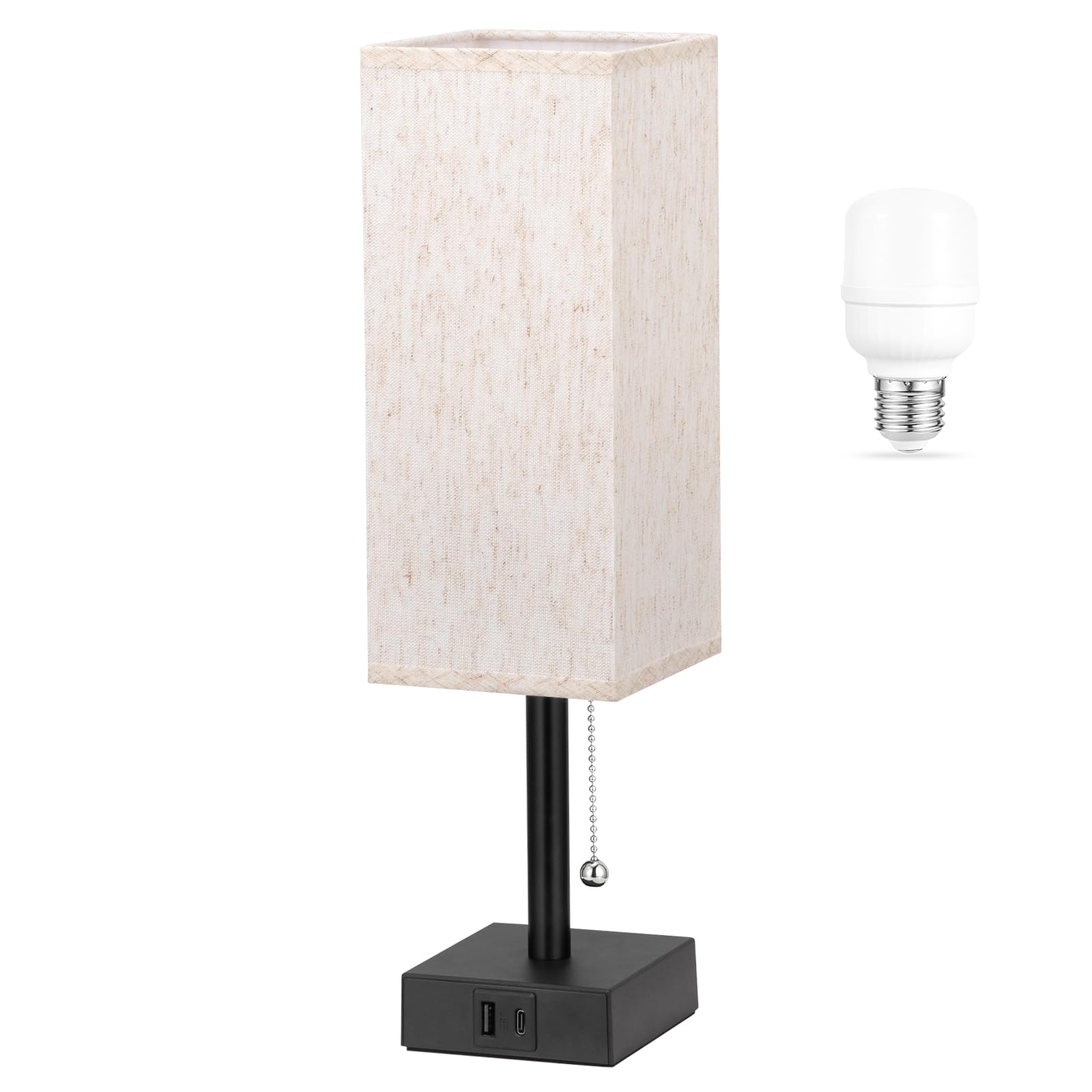 Aooshine Pull Chain Small Table Lamp - 3 Color Temperature Bedside Lamp For Bedroom With Usb Port, Minimalist Nightstand Lamp Wi