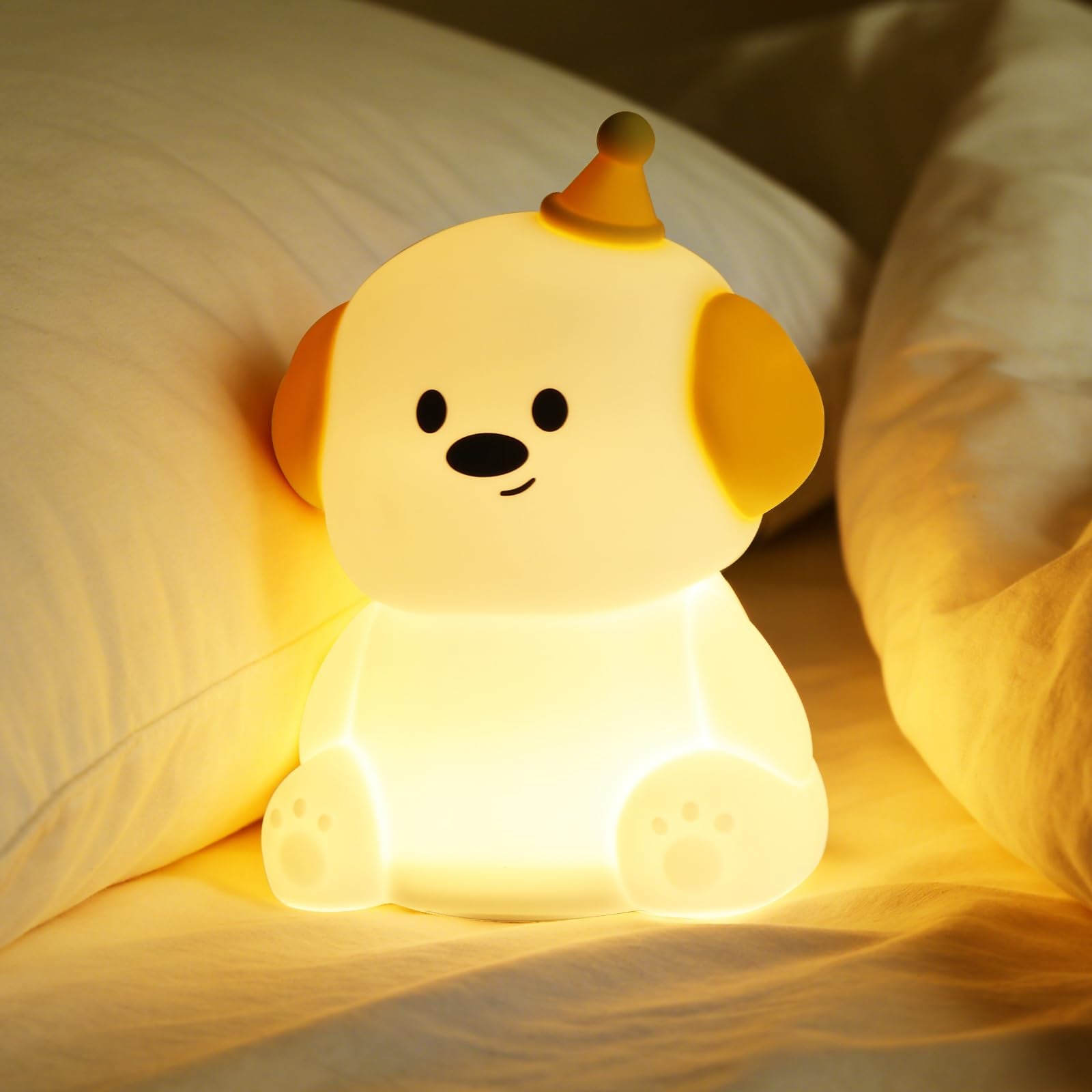 ollycasa Puppy Silicone Night Light for Kids Baby, BPA-Free Safe Cute Lamp, 3 Brightness Dimmable RGB Color Changing, 30/60 Min 