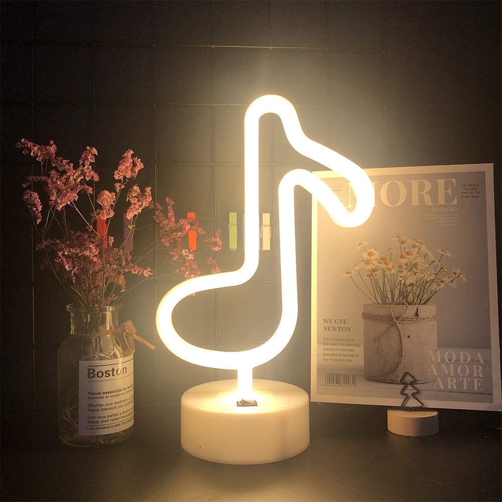 ENUOLI LED Music Notes Shaped Neon Light Decor, Battery Operated Night Light for Kids Room, Model NH.Z018, Color: Music Notes Shaped Neon