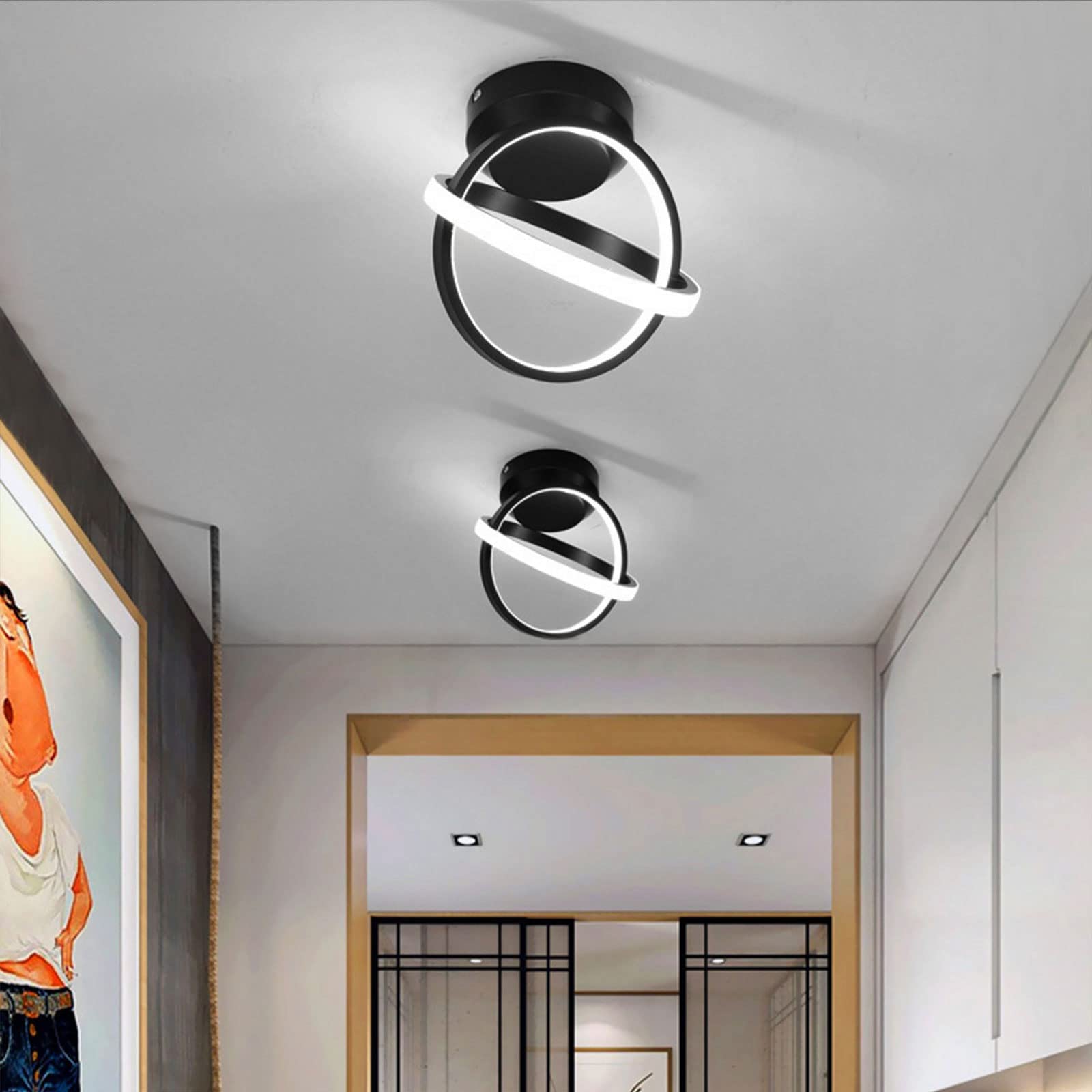 CANEOE Black LED Ceiling Light, Modern Aluminum Lamp, 6000K Cool White, Creative Design for Living Room, Bedroom, Hallway, Model CL-JCYXBK-US