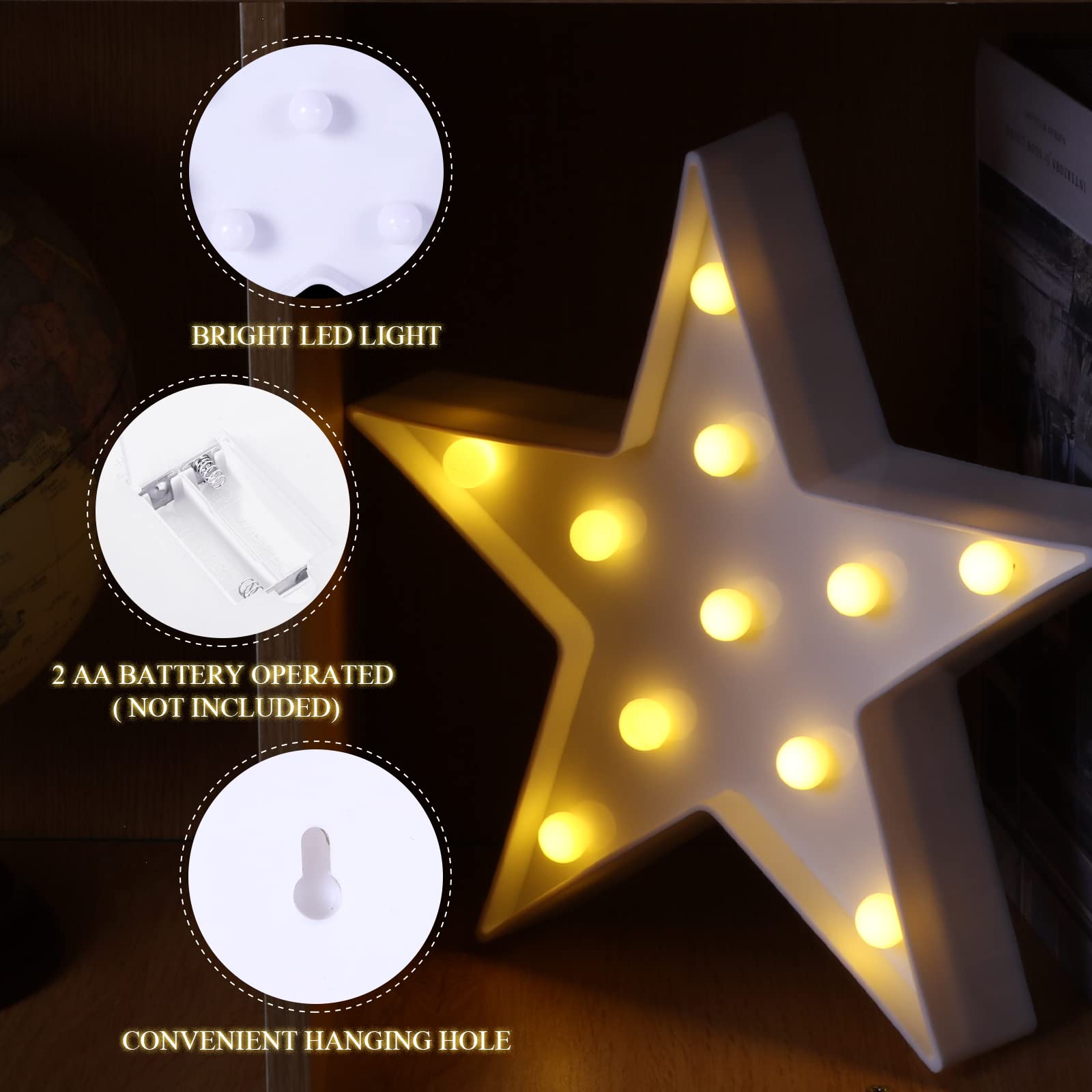 Tarpop 4 Pcs Star Plastic Night Light Battery Operated LED Marquee Star Sign Party Movie Theater Decor Room Wall Lamp for Kids B