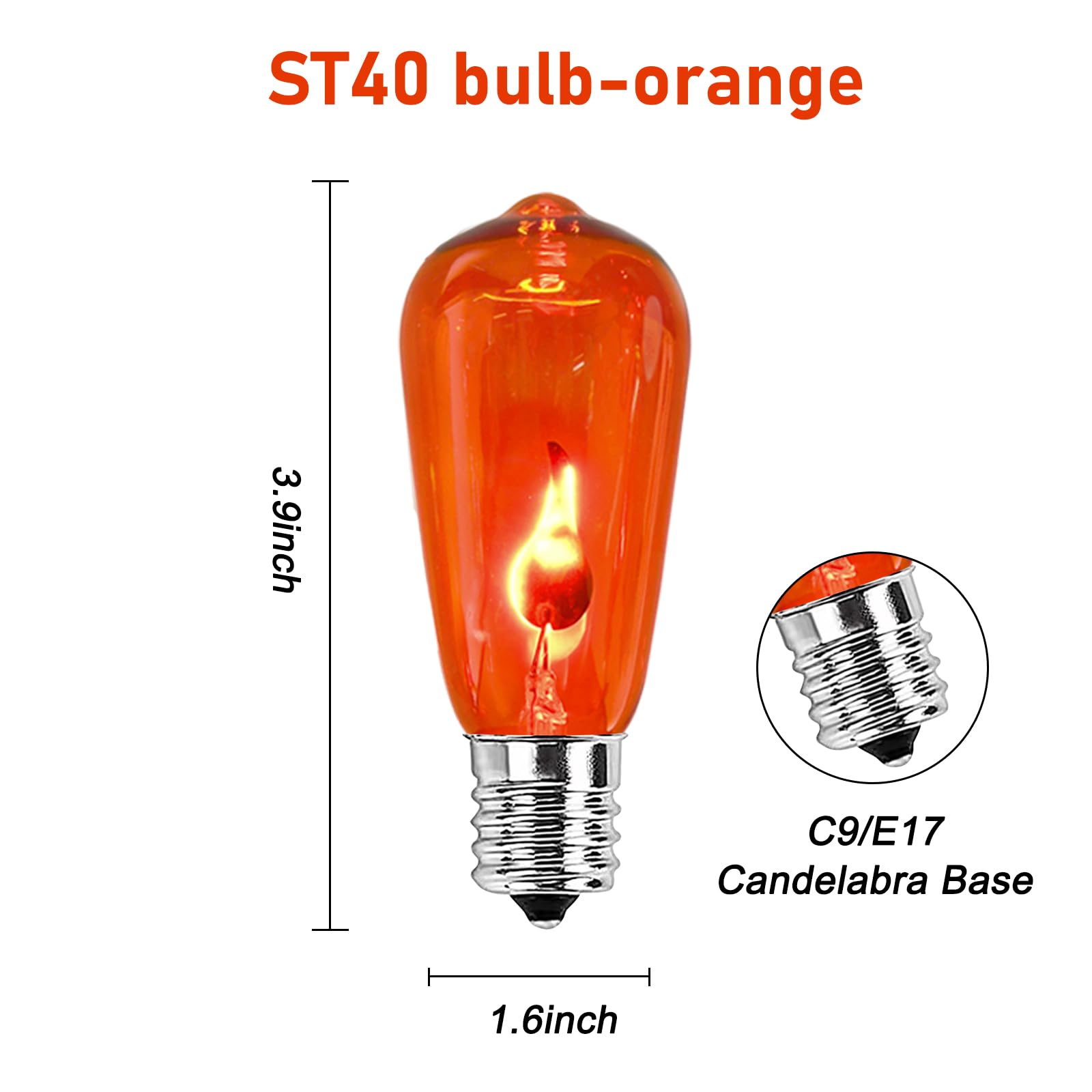 Flicker Flame Light Bulbs, Halloween St40 Orange Flickering Replacement Bulbs With A Flickering Orange Glow For Halloween Outdoor Patio Backyard String Lights, 1 Watt, 120 Volt 10 Pack