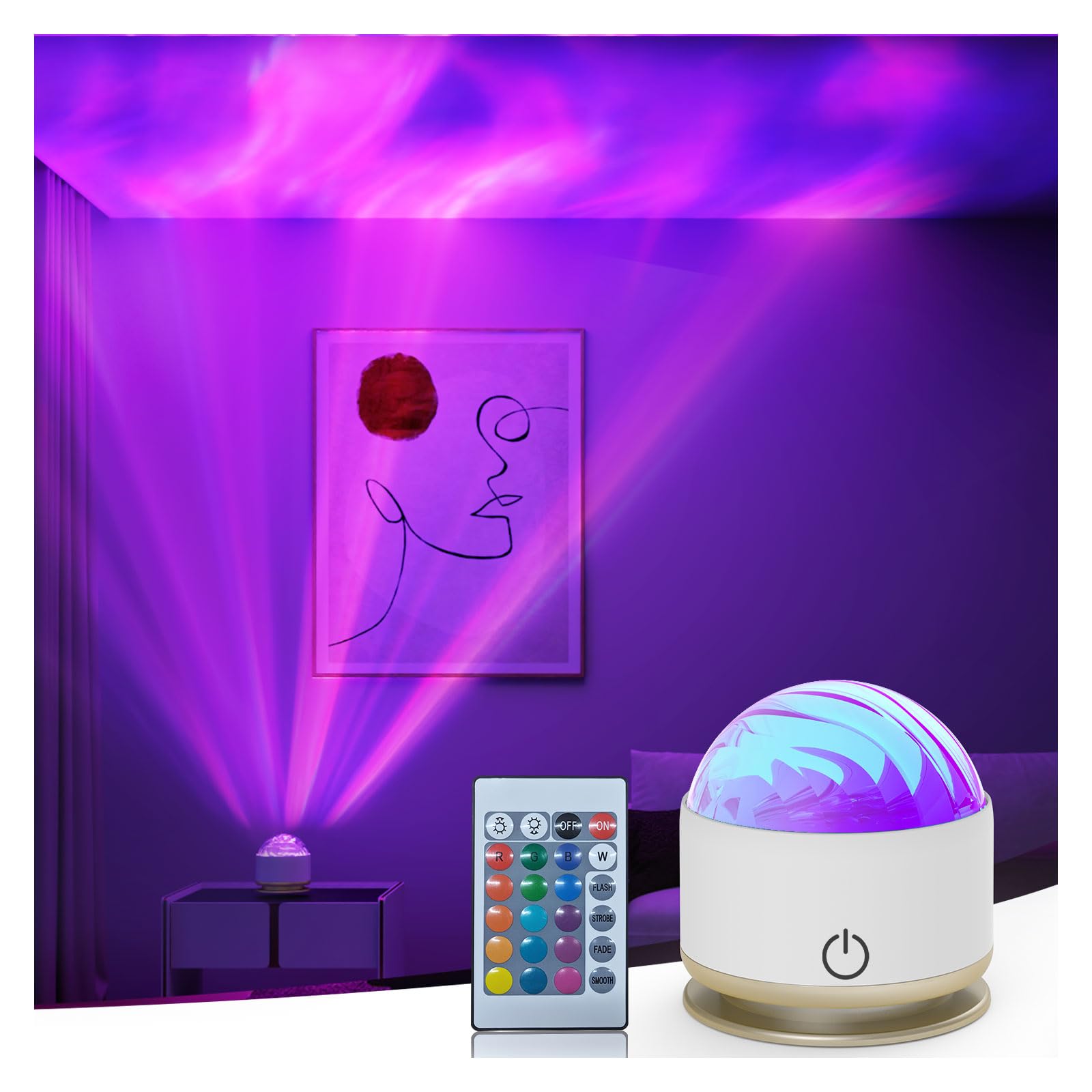 Humiieye Northern Light Projector, Battery Operated Aurora Night Light Projector, 16 Colors Galaxy Lamp Ocean Wave Ceiling Proje