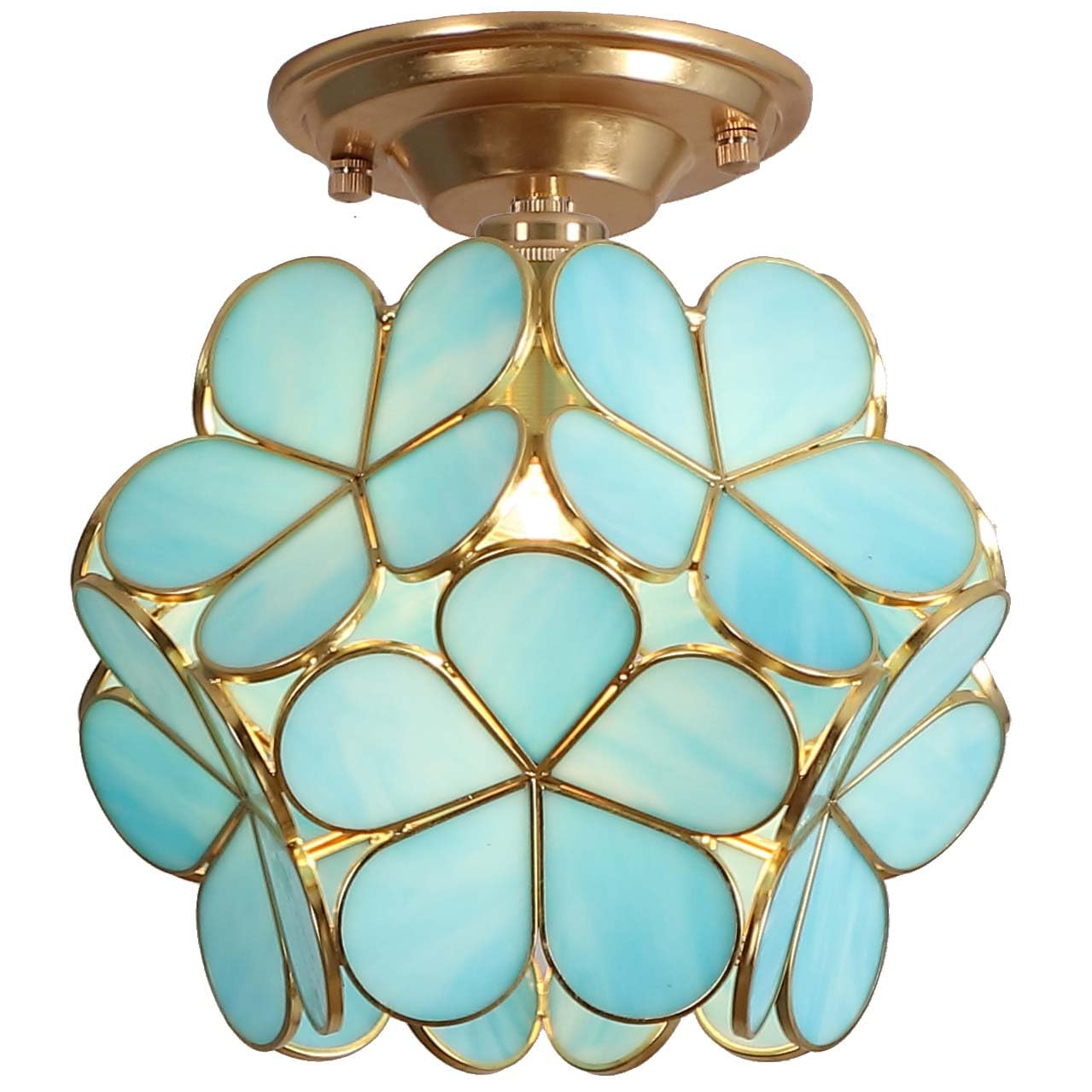 Bieye L10900 Flower Petals Tiffany Style Stained Glass Close to Ceiling Light, 8-inch Wide (Ice Blue)