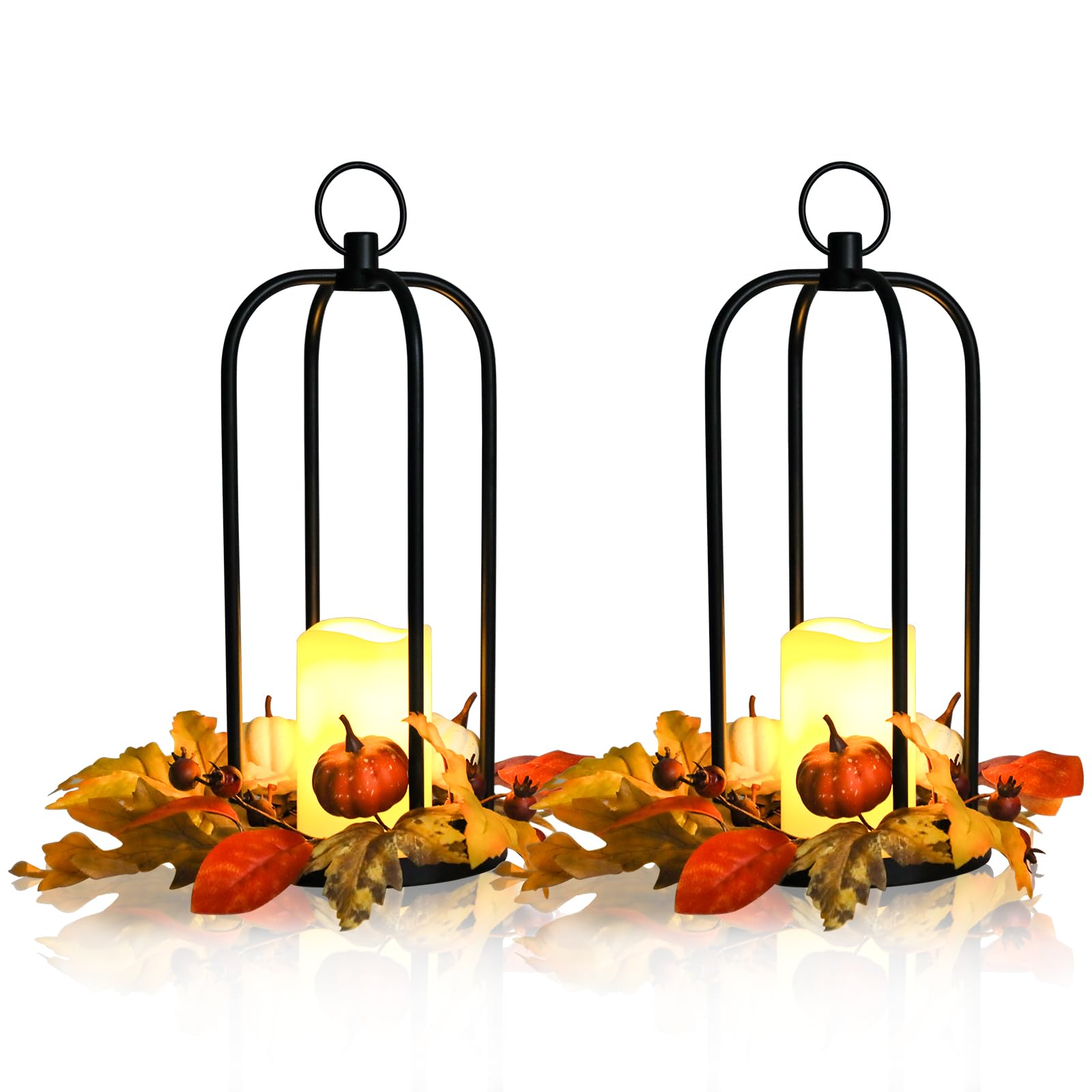 Taman Fall Decorations Candle Lantern  15 Flickering Flameless Lanterns Decorative Hanging Candle Lantern Metal Vintage For Thanksgiving Day Outdoor Patio Garden  Table Party Decor  2 Pack