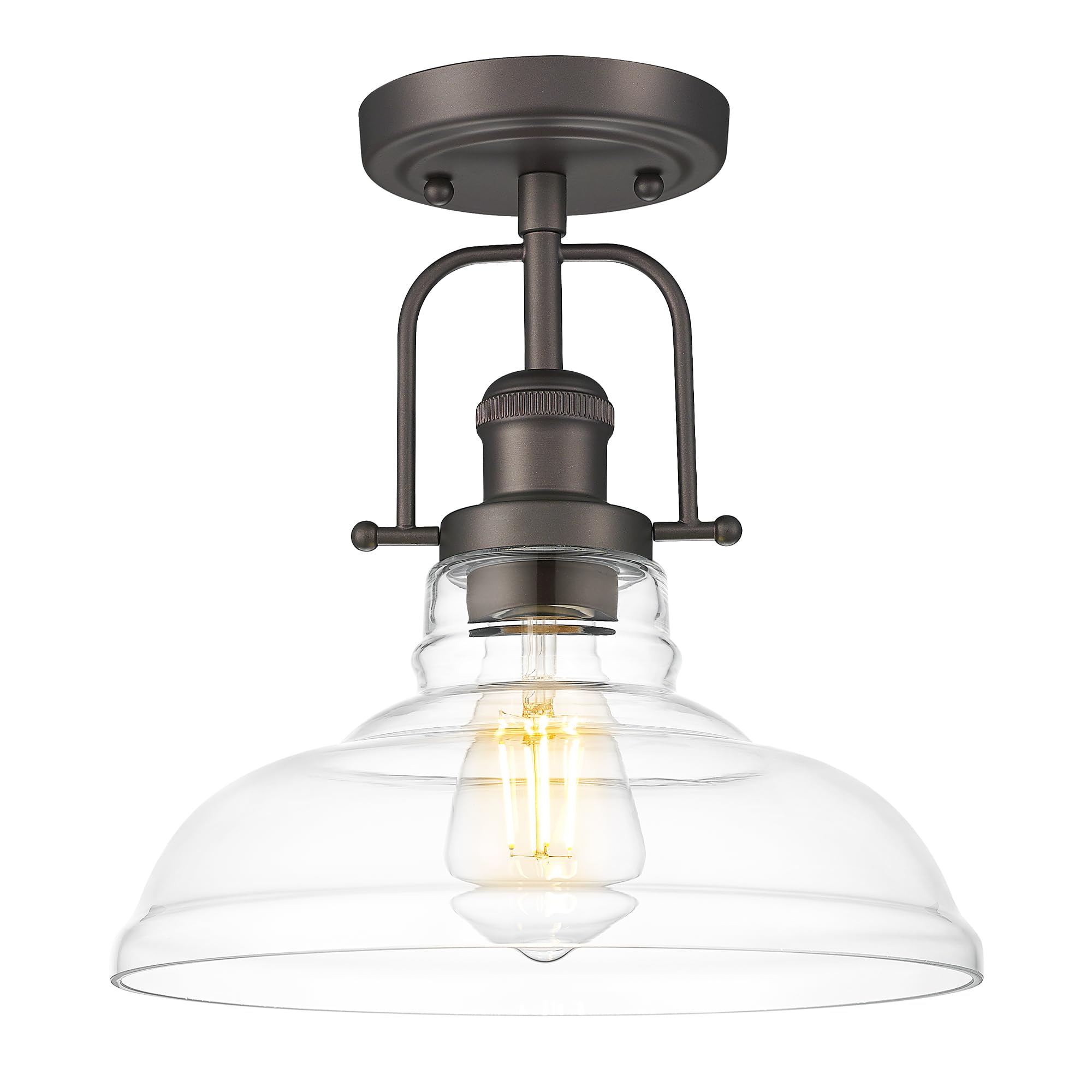 FEMILA Flush Mount Ceiling Light Fixture, 11in Oil Rubbed Bronze, Clear Glass Shade, Rustic Industrial, Model 4FY09-F ORB