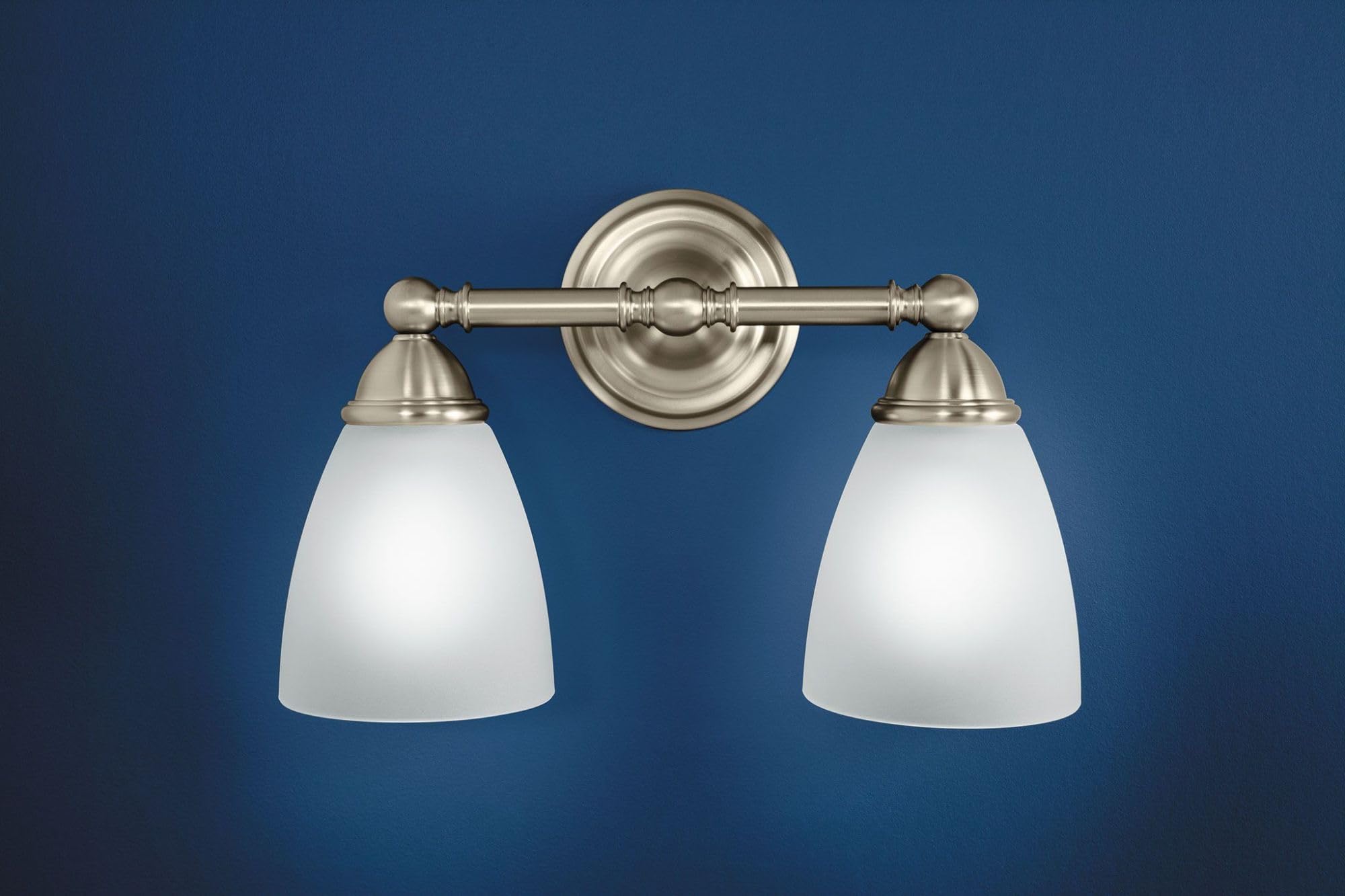 Moen Brantford 2-Light Bath Vanity Fixture, Frosted Glass, Chrome, Model YB2262CH