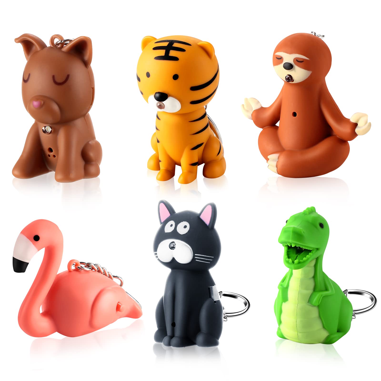6 Pieces Nurse Flashlight Pediatric Animal Flashlight Puppy Keychain Tiger Flamingo Sloth Dinosaur Cat Keychain Pen Lights For Nurses Badge Reel(Funny)
