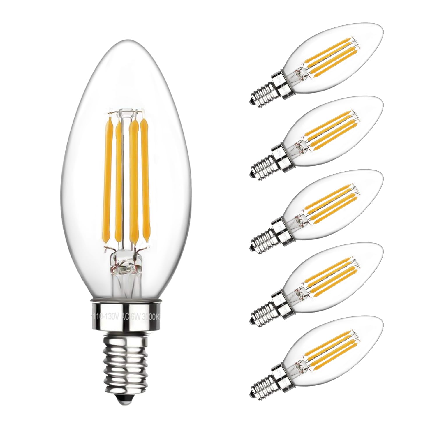 E12 Candelabra Bulbs 60 Watt, Chandelier Light Bulbs LED Candle Bulb 3000K Soft White, B11 LED Bulb Dimmable 6W 500 Lumens Filam