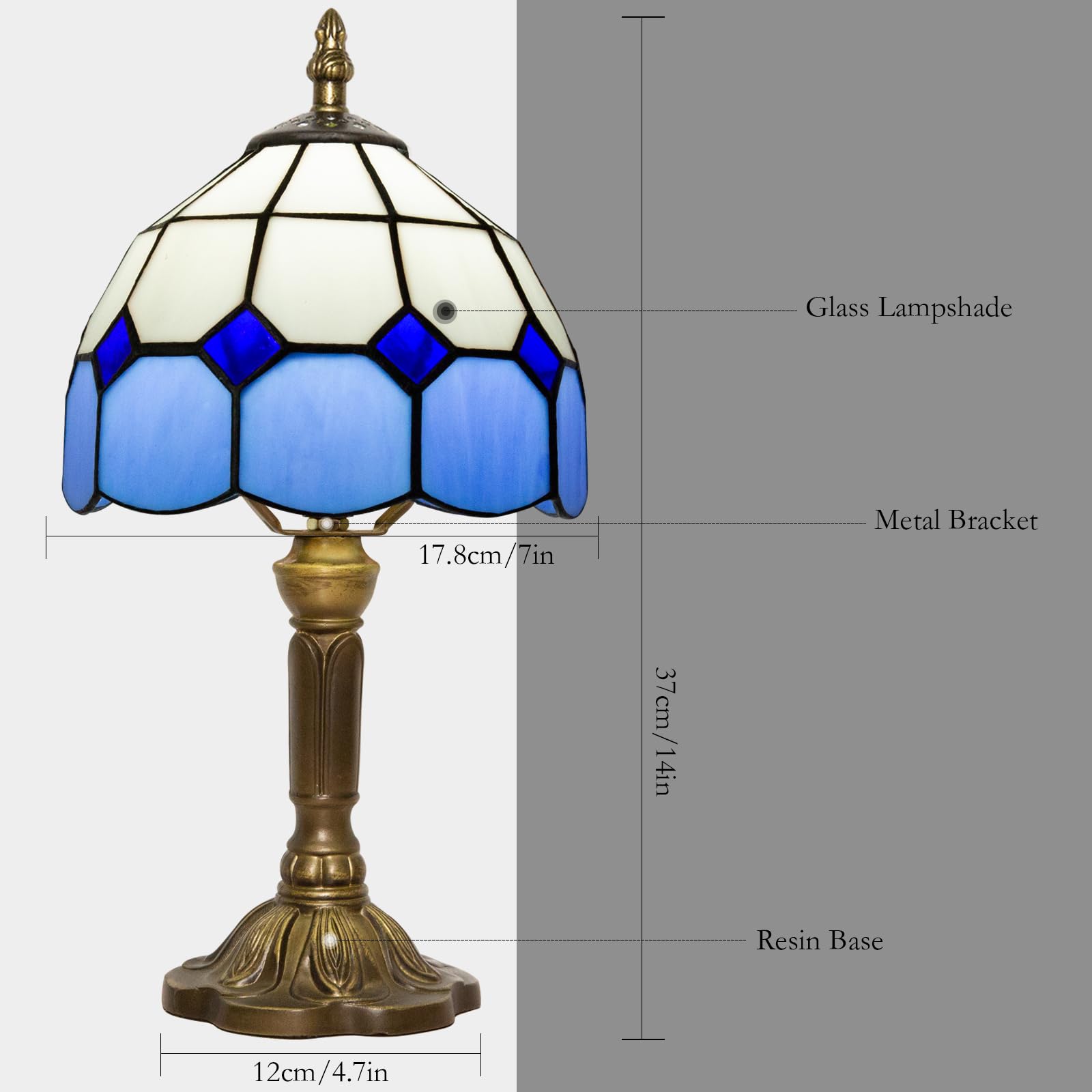 Ppbmocw Stained Glass Lamp,8X14 Inches Small Tiffany Lamp For Bedside,Antique Office,Living Room (B Blue Grid)