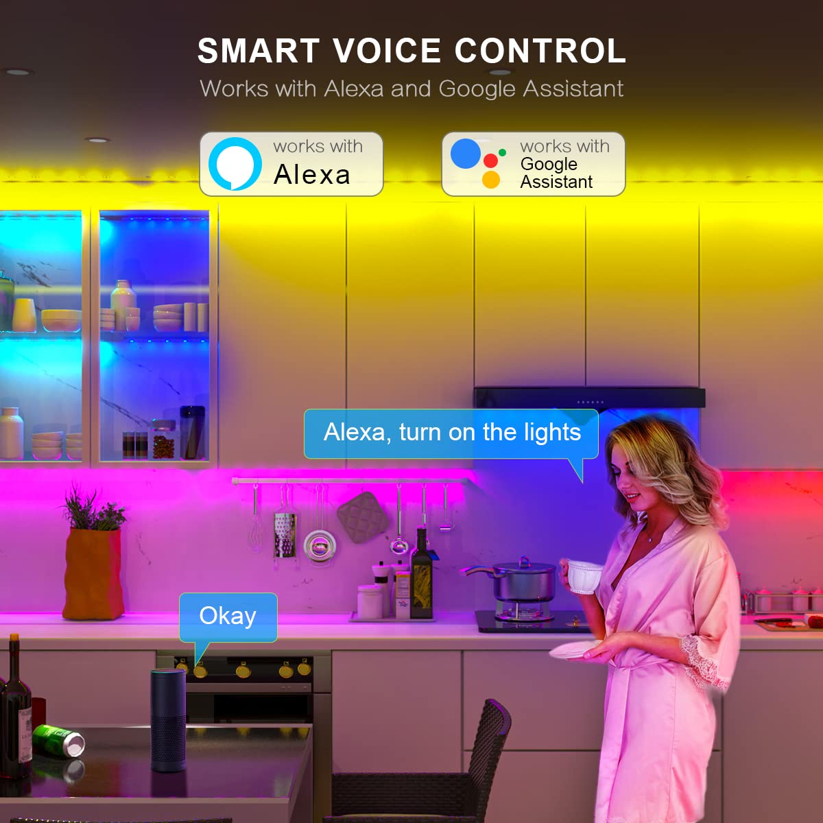 6 Pcs Wifi Rgbcw Under Cabinet Lights Kit,Work With Alexa,Google Assistant,App And Ir Remote,Music Sync Color Changing Led Light