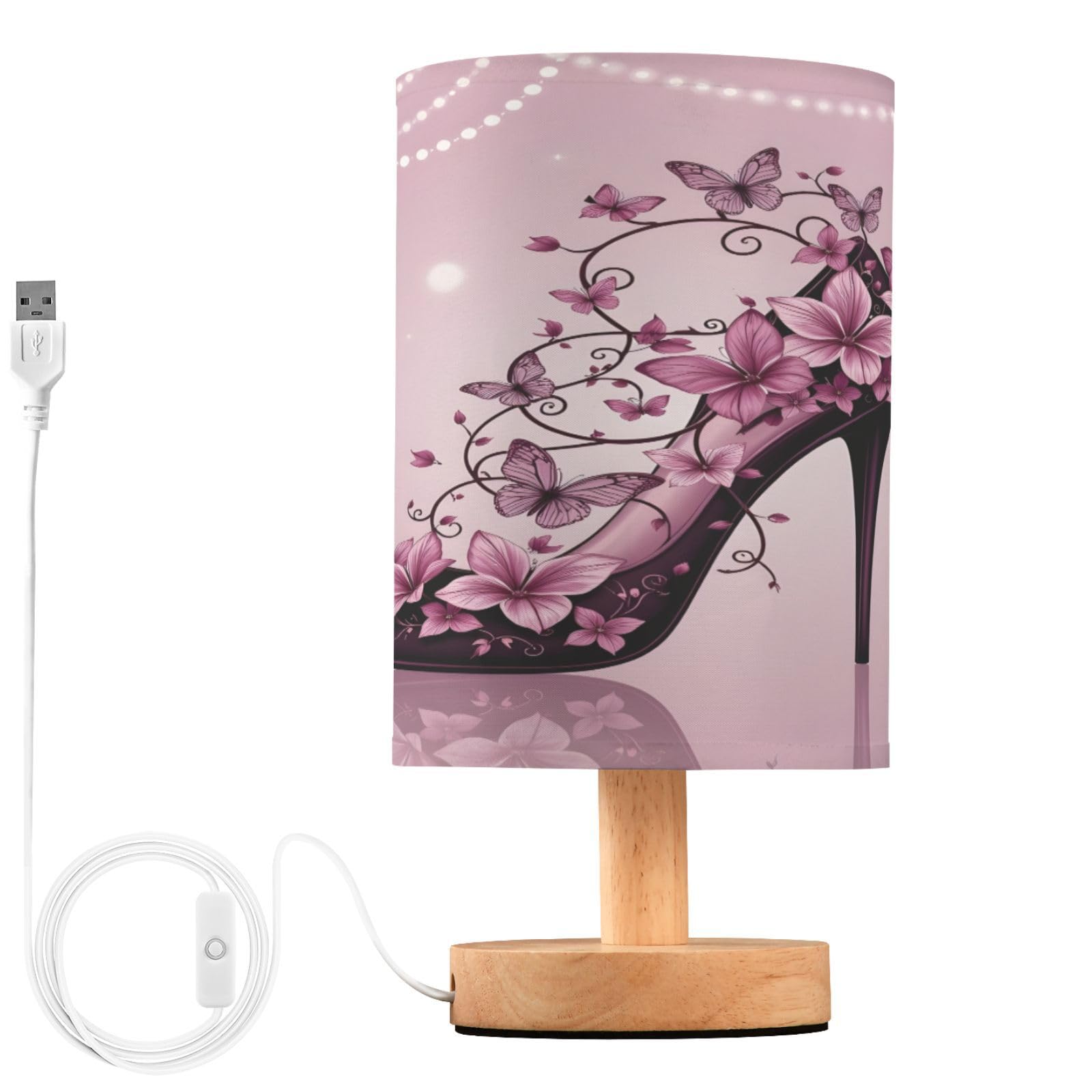 ALAZA High Heel Shoes Pearl Decor Bedside Table Lamp with USB Port for Bedroom Nightstand Office Desk LED Bulb Included
