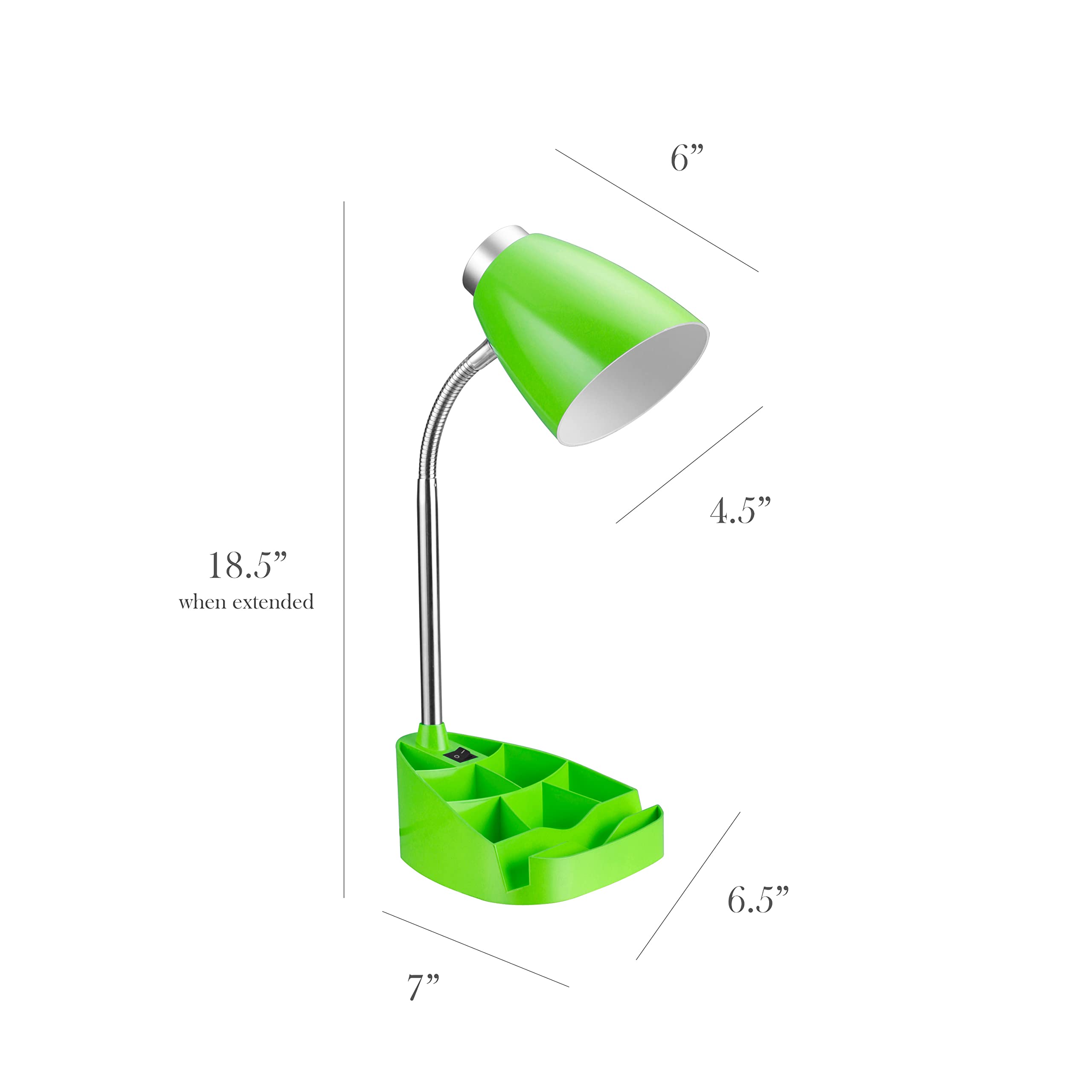 Simple Designs Gooseneck Organizer Lamp, Ipad/Book Holder, 6.5X6.5X18.5, Green, Model Ld1002-Grn, Abs Plastic