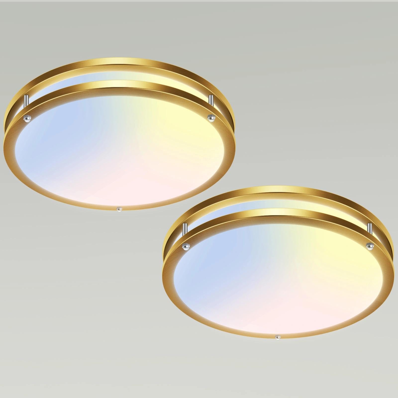 libtit 13 Inch Flush Mount Ceiling Lights  Dimmable 3000K-6500K Adjustable LED Ceiling Light  24W Round Slim Light Fixture Gold for Kitchen Bedroom Bathroom Hallway-2 Pack