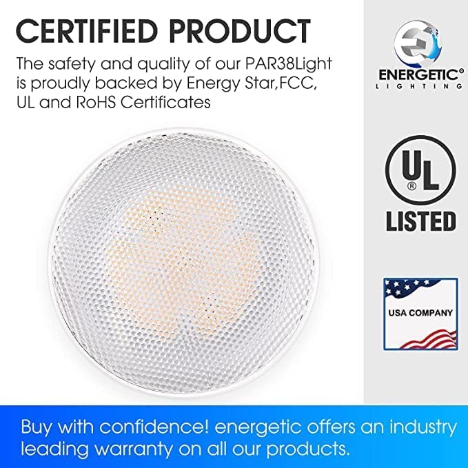 Energetic Led Flood Par38 Light Bulb, 5000K Daylight, 90W Equivalent, Efficient 11W, Wet Rated, 900 Lumens, Medium Base, Non-Dimmable, Ul, 2 Pack