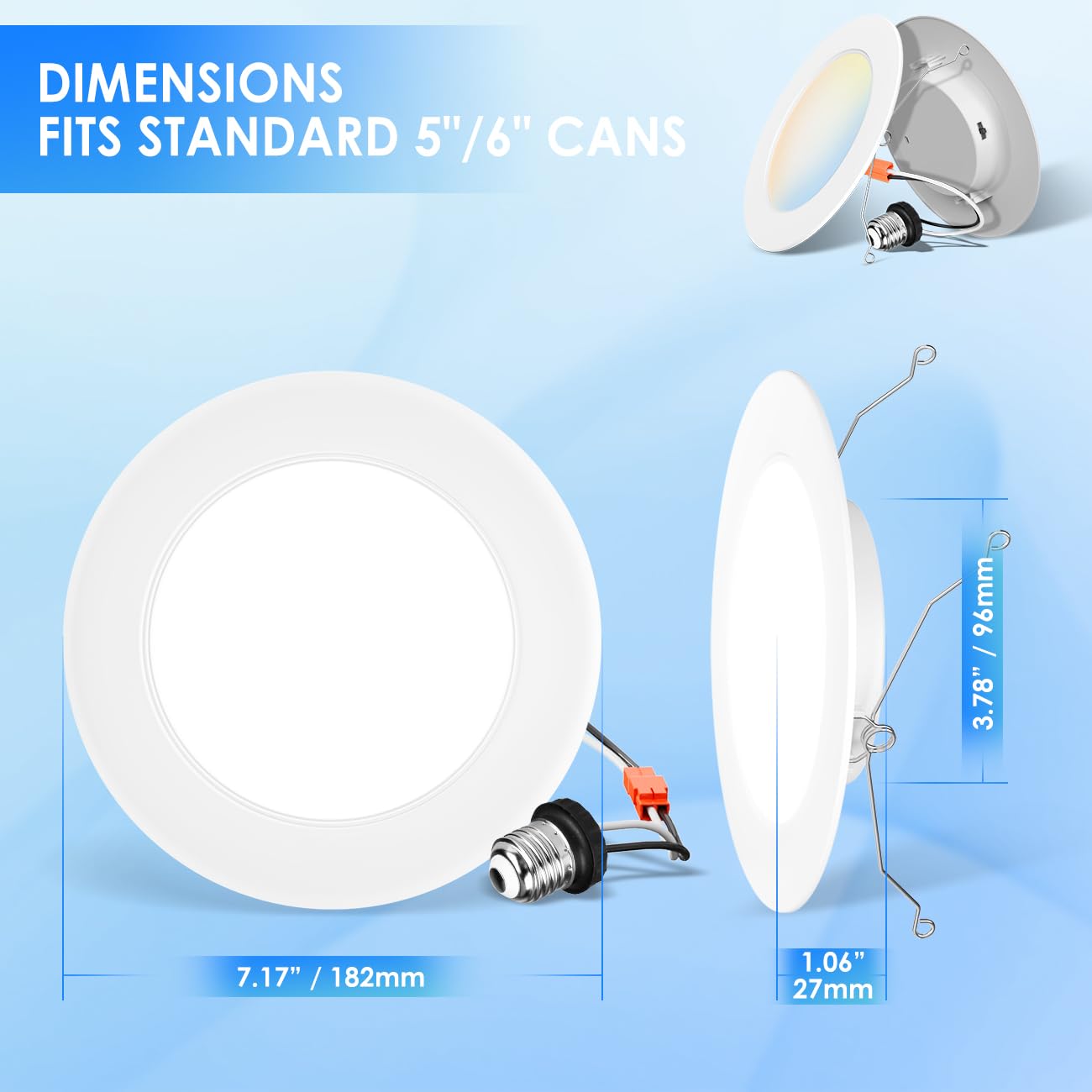 ANWIO Recessed Lighting 6 Inch LED Can Lights 5CCT Dimmable 1000LM 10W White IC Rated 5 Pack AN-DLB11-D610T-