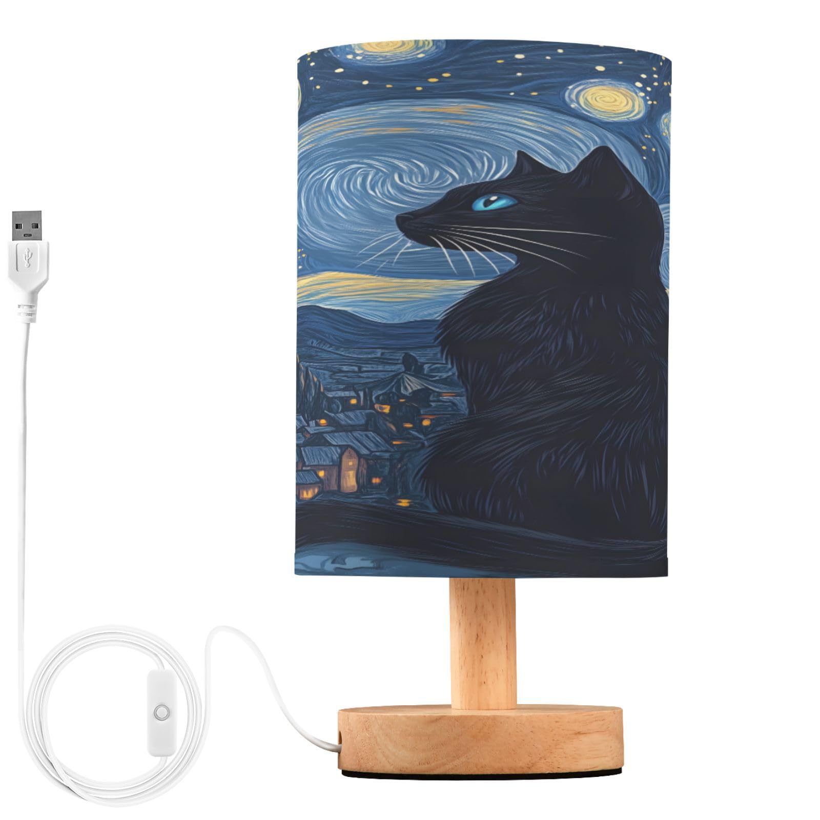 ALAZA Black Cat Kitten Watercolor Oil Painting Decor Bedside Table Lamp with USB Port for Bedroom Nightstand Office Desk LED Bul
