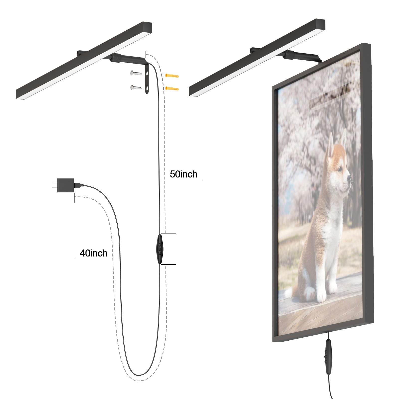 Coinmit 24 Plug In Picture Light For discomfort-reducingtings With Remote Control  9W Led Art Display Lighting For Gallery  Dartboard  Artwork  Black Wall Mounted Picture Frame Light