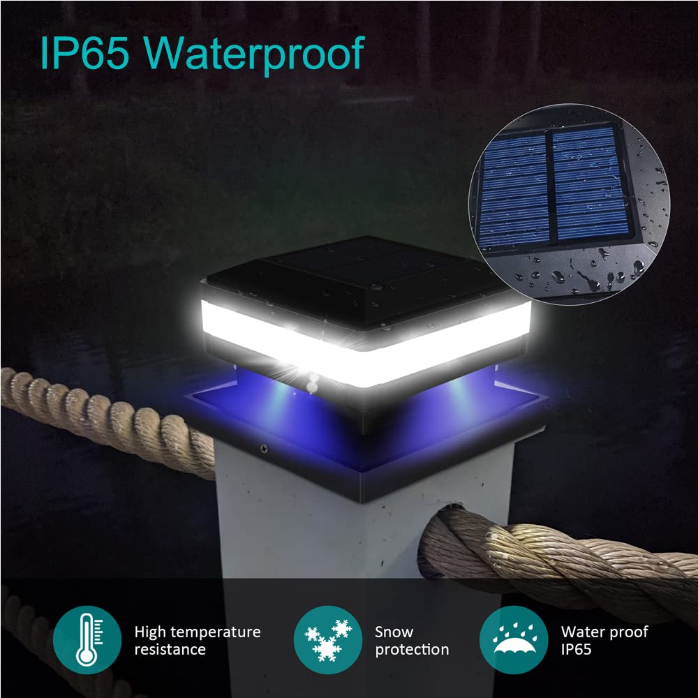 Sumaote Solar Post Lights - 160LM, 52 LED, IP65 Waterproof, 6000K White, Fits 4x4 5x5 6x6 Posts,