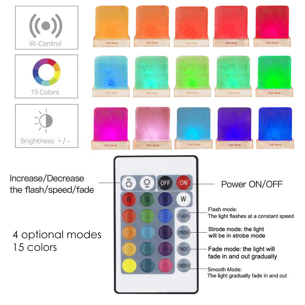 Taohua Garden Natural Himalayan Cordless Salt Lamp Rock Crystal Rechargeable(Built-In Battery) Remote Control 15Colours Decorati