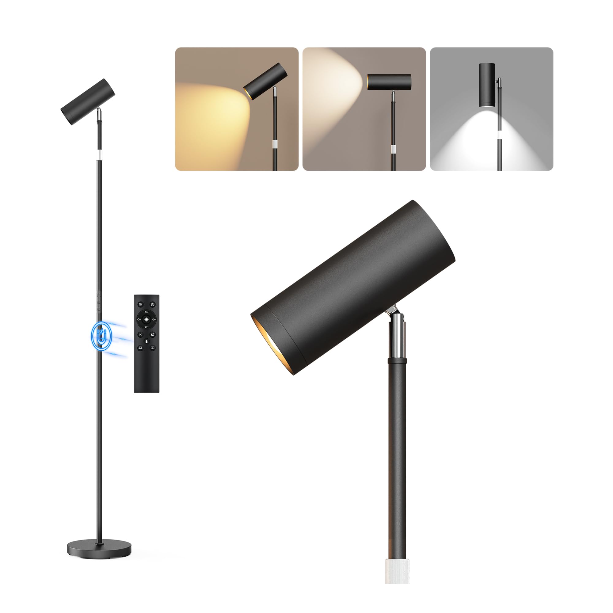 SIBRILLE Spotlight Floor Lamp, Tall LED Standing Lamp with Remote/Touch Control, 2700K-6500K, 350Rotating Head Standing Lamp, Re