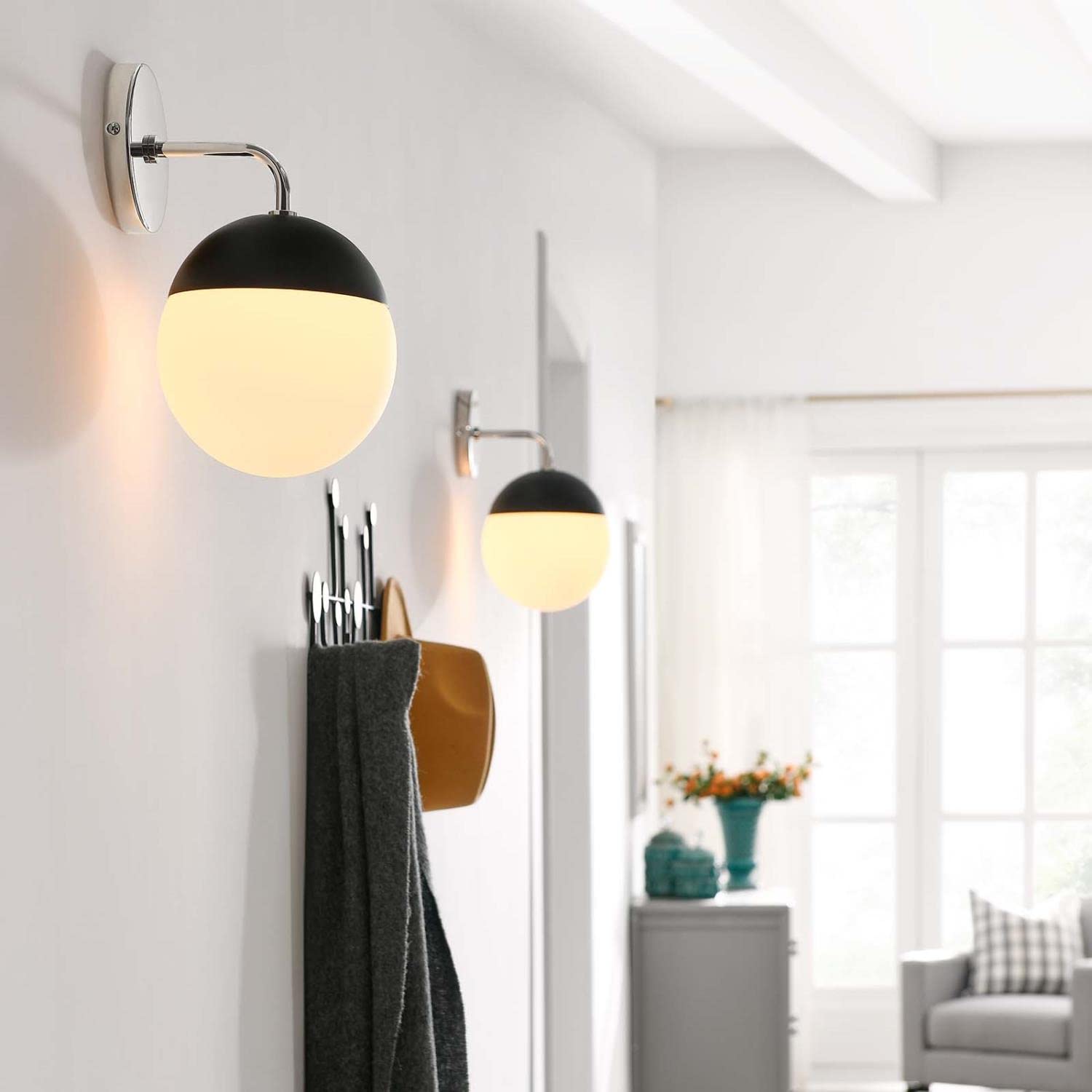 Modway Stellar 1-Light Wall Sconce in Opal Polished Nickel, Silver, 8 x 7 x 12