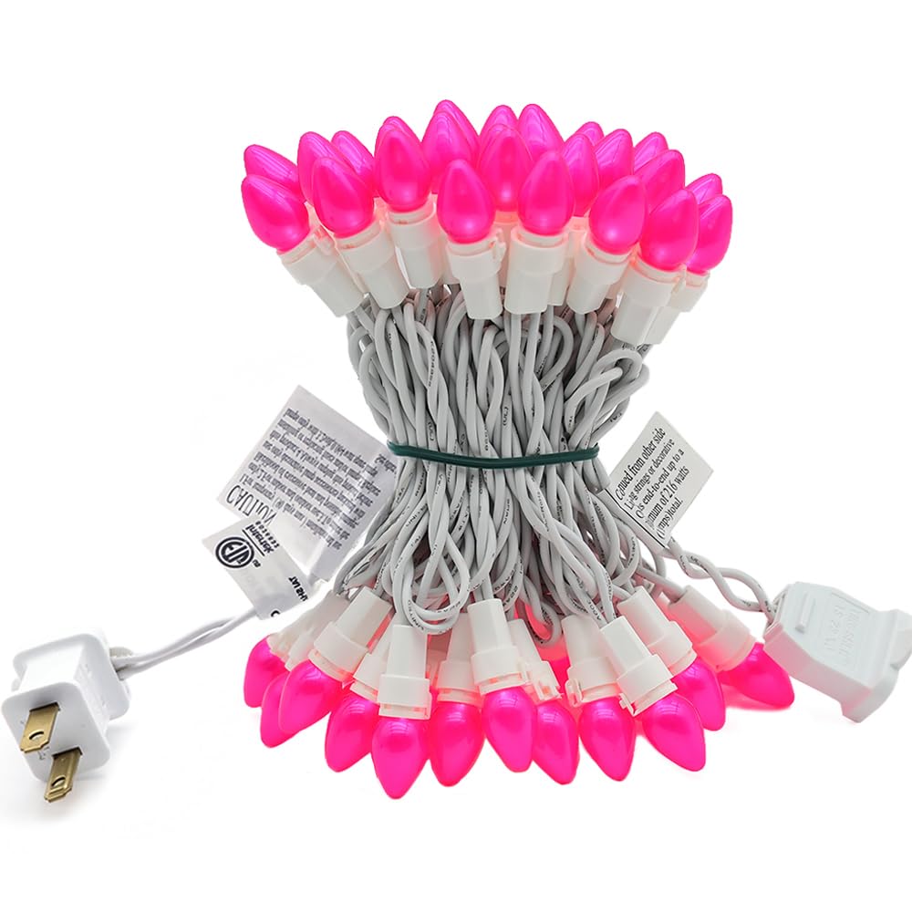 novrose Christmas Pink Mini String Lights-50 Count 13 Feet Detachable LED Glass C3 Bulb Waterproof Fairy Lights Plug in for Indo