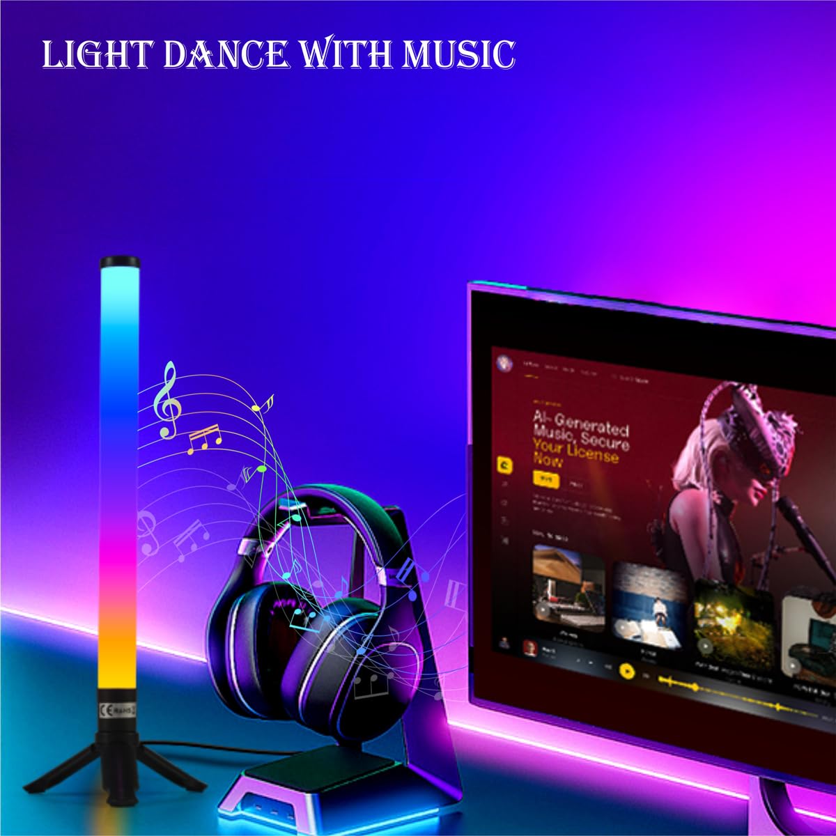 LED Light Bar, Music Sync RGB Light Bar, USB Ambient Lamp, Color Changing Gaming TV Backlight with App & Remote Control, 15 Dyna