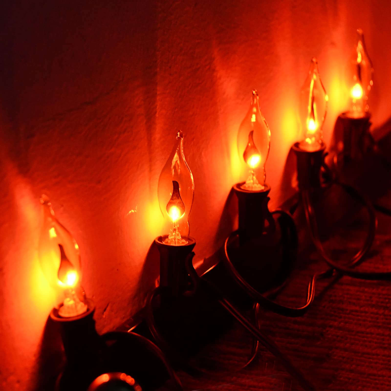 SUNSGNE E12 Flickering Flame Night Light Bulbs, C18 Orange, 1Watt, 120 Volts, Glass, 12 Pack - Perfect for Halloween & Christmas Decor