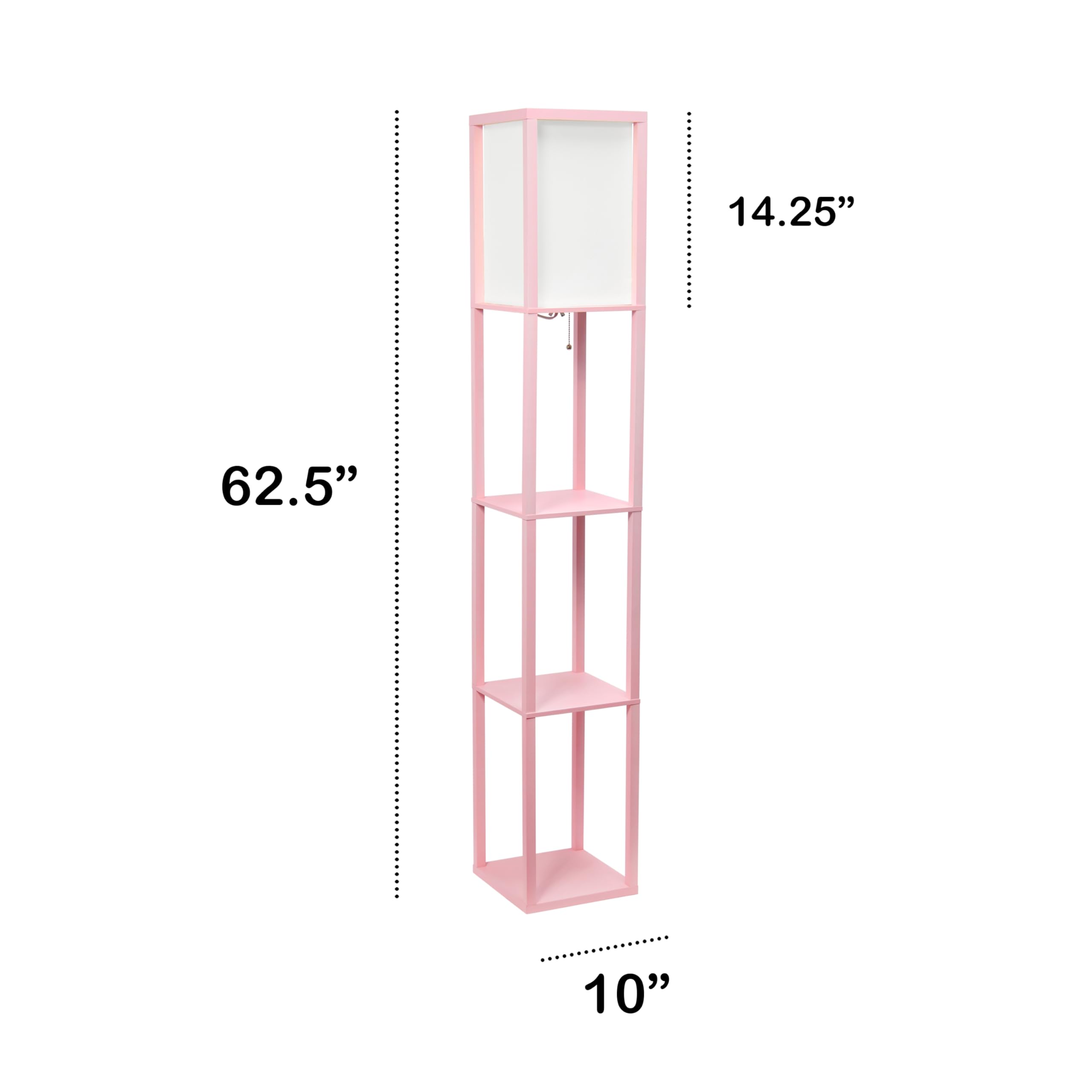 LALIA HOME Column Shelf Floor Lamp, Wood, Light Pink, 10.14 x 10.14 x 62.75, Model LHF-3004-LP