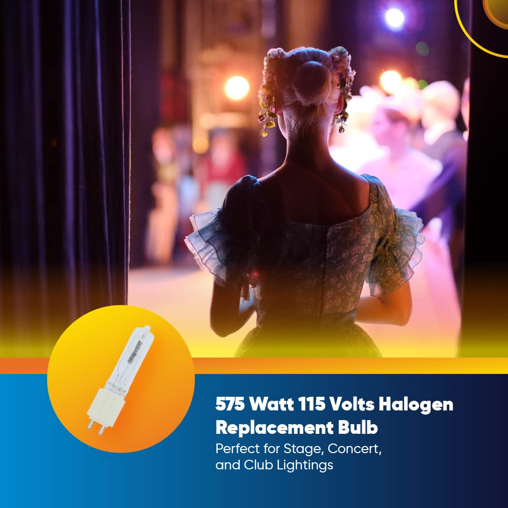 Halogen 575 Bulb For American Dj B557, Fs-1000, Opti-Par, Zb-Hx600 Lamp - Flk 575W Lamp With G9.5 Medium 2-Pin - T6 Clear Halogen Bulb - 1 Pack