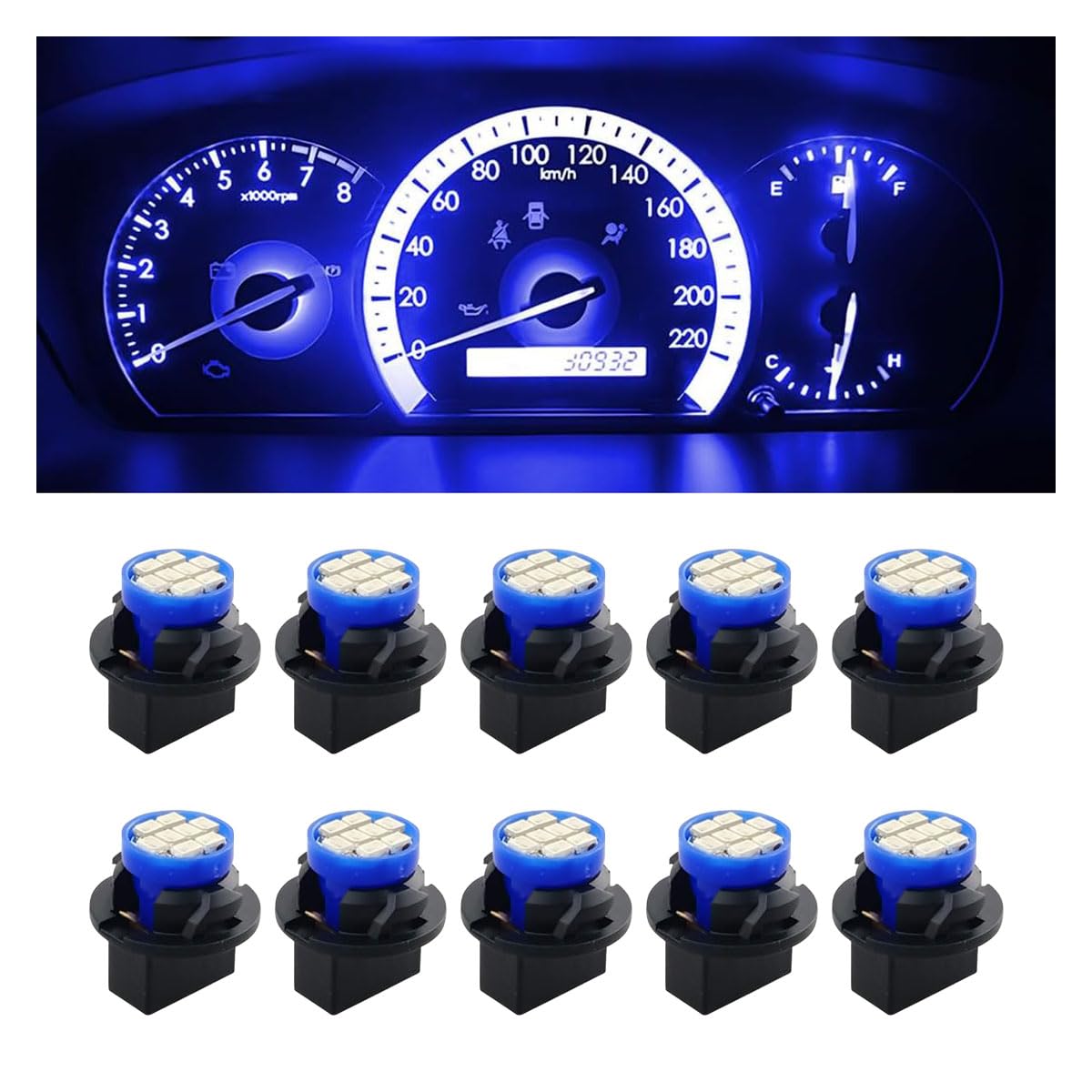 JOYCOURT Dash Instrument Light Bulbs, 10PCS T10 194 168, Blue, Plastic, Twist Lock Socket for Car Interior Replacement
