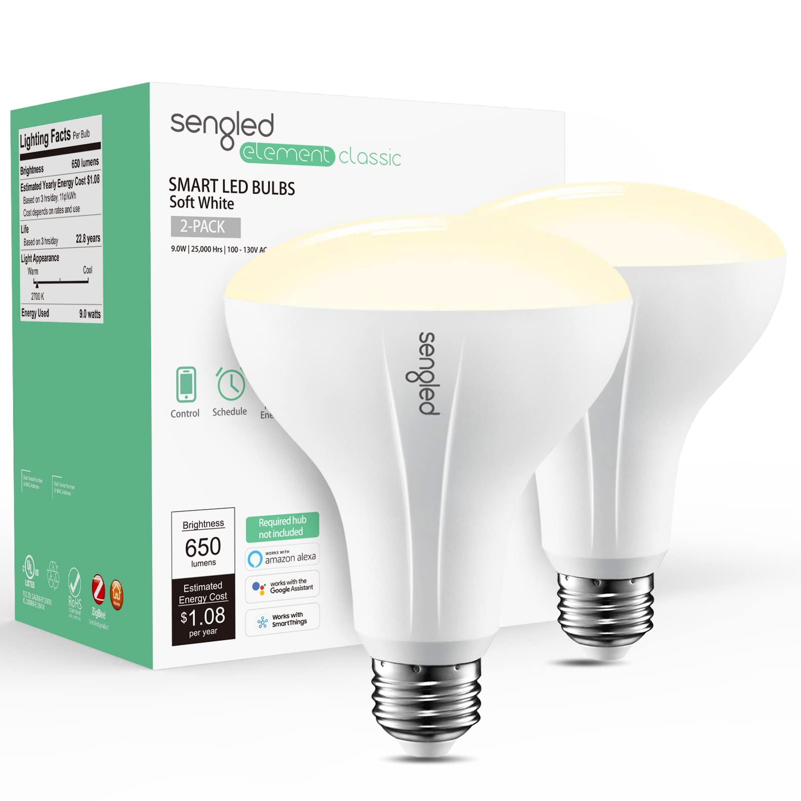 Sengled Zigbee Br30 Smart Bulb, Works With Smartthings And Echo With Built-In Hub, Voice Control With Alexa And Google Home, Hub