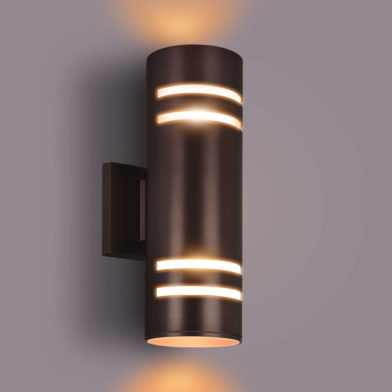 Rosykite Outdoor Wall Lights, Modern Exterior Sconce, Oil Bronze Cylinder, Up Down Lighting