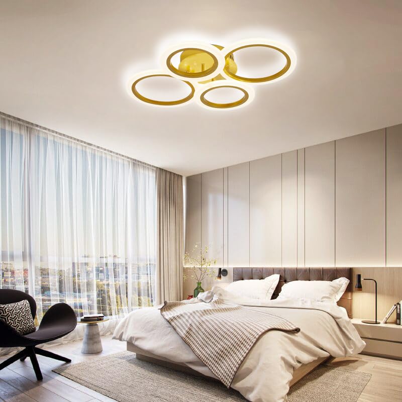 Modern Flush Mount Ceiling Light With Remote, 3000K-6000K Adjustable Color Temperature, Dimmable Led Ceiling Lamp 4-Ring Round C
